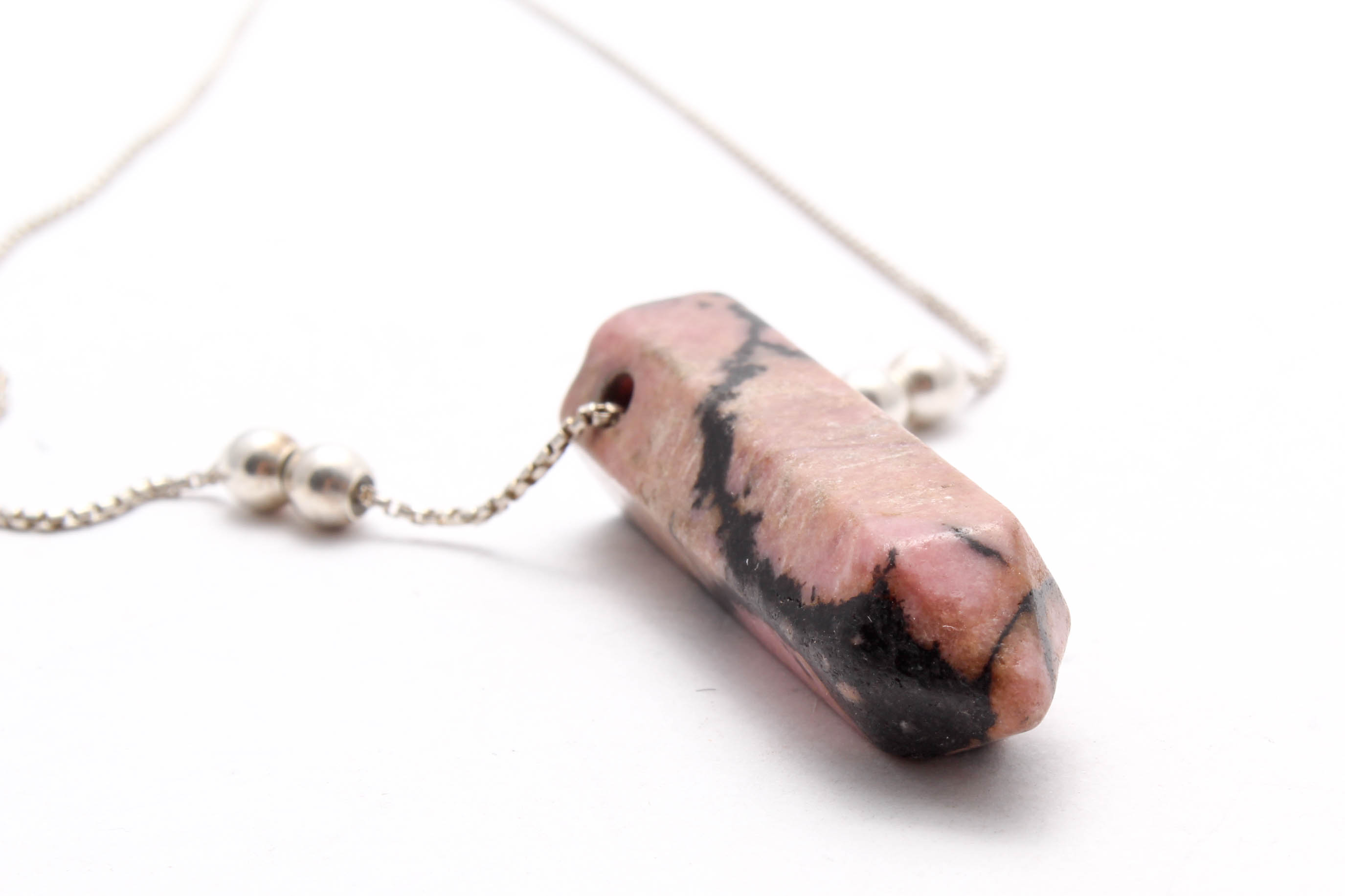 Alex & Ani Sterling Silver Length-Adjustable Necklace with Rhodochrosite Pendant