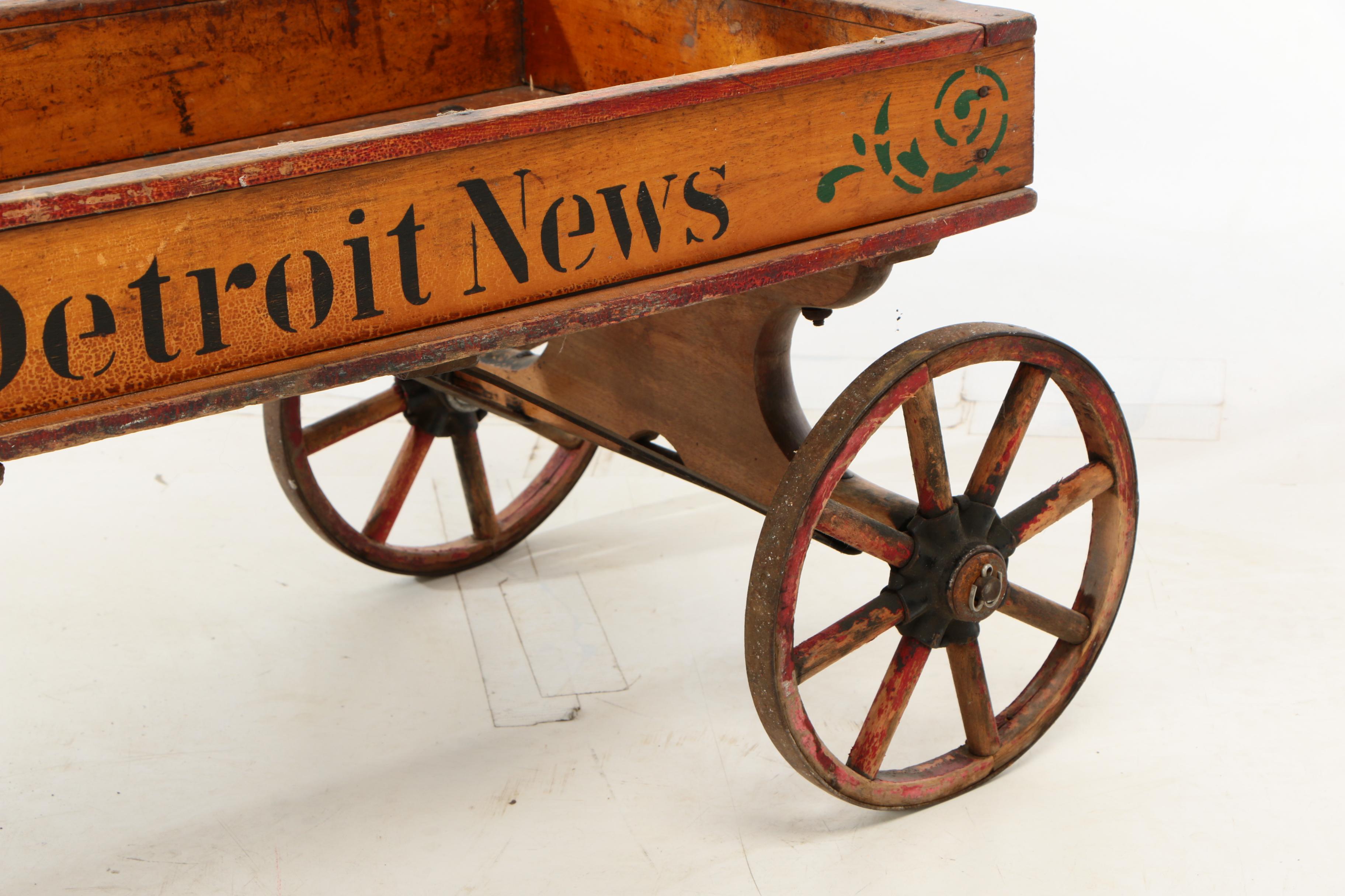 "The Detroit News" Painted Pine Paper Delivery Wagon, 1930s