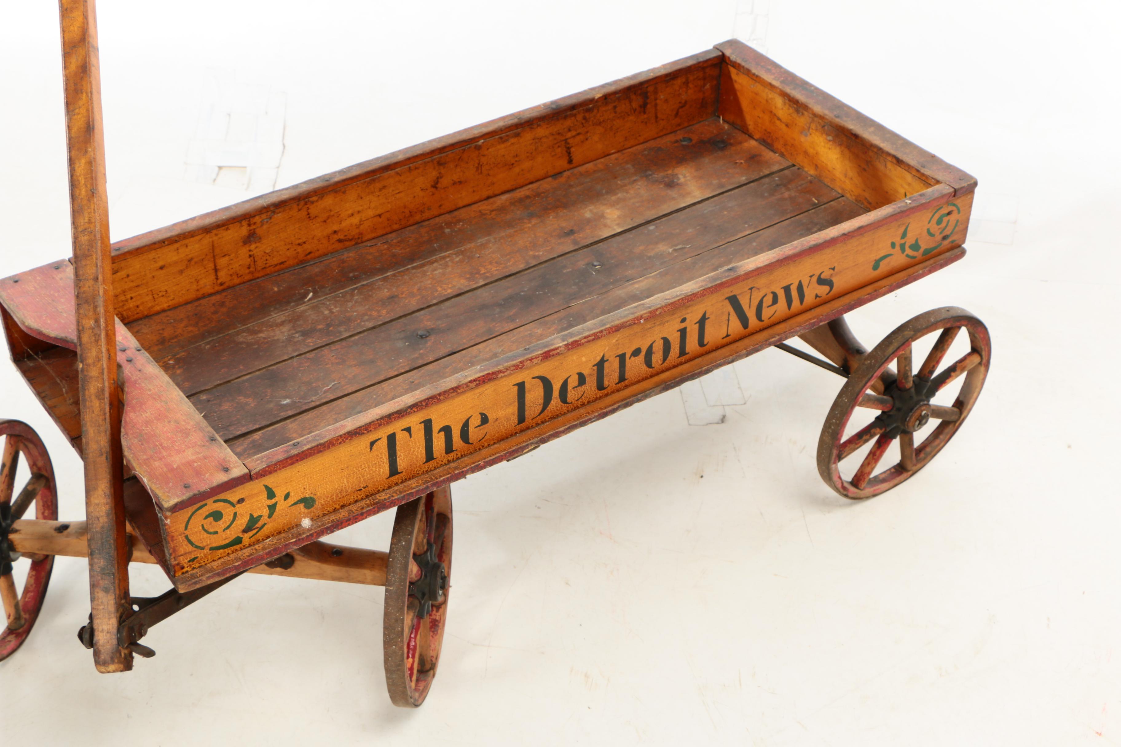 "The Detroit News" Painted Pine Paper Delivery Wagon, 1930s