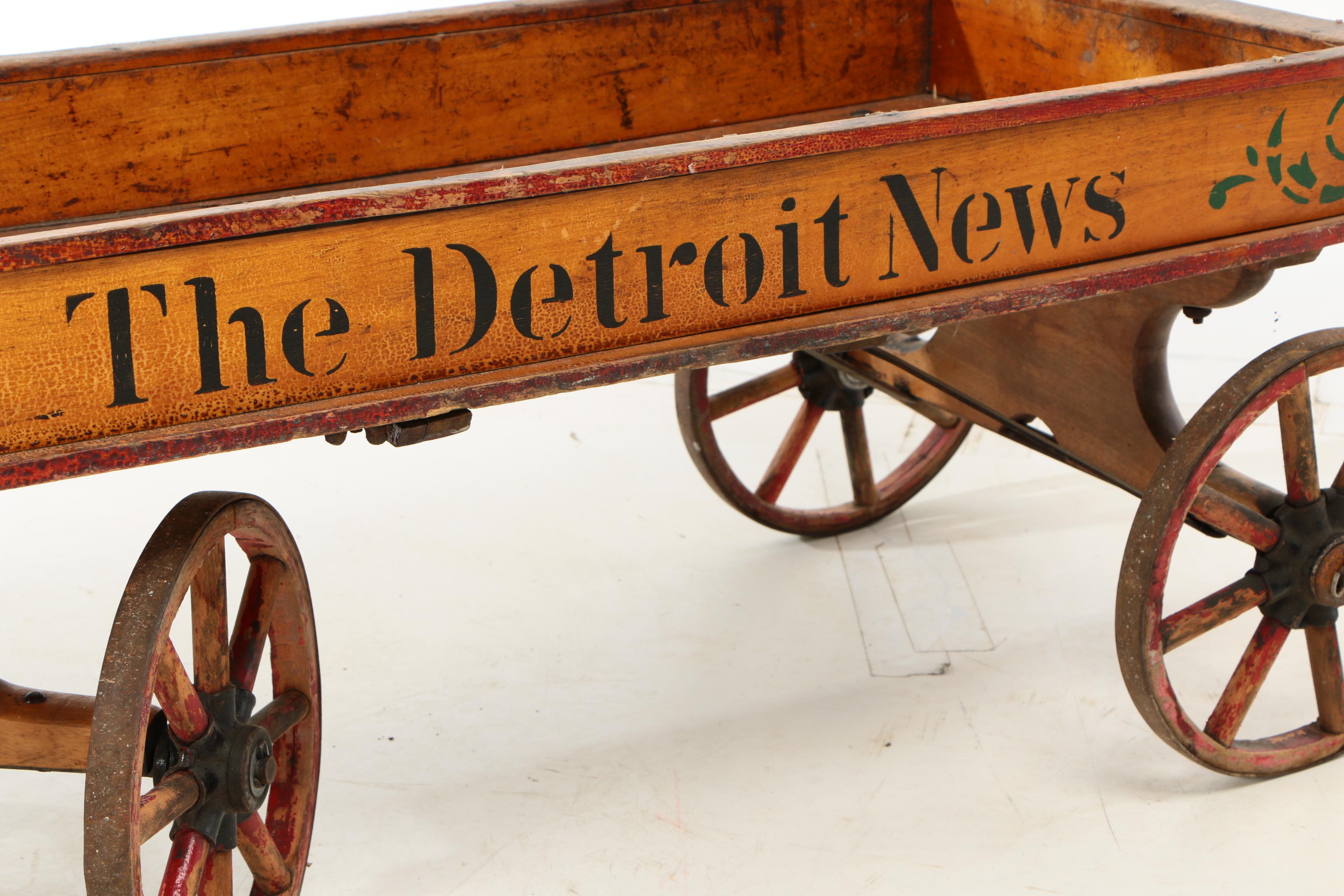 "The Detroit News" Painted Pine Paper Delivery Wagon, 1930s
