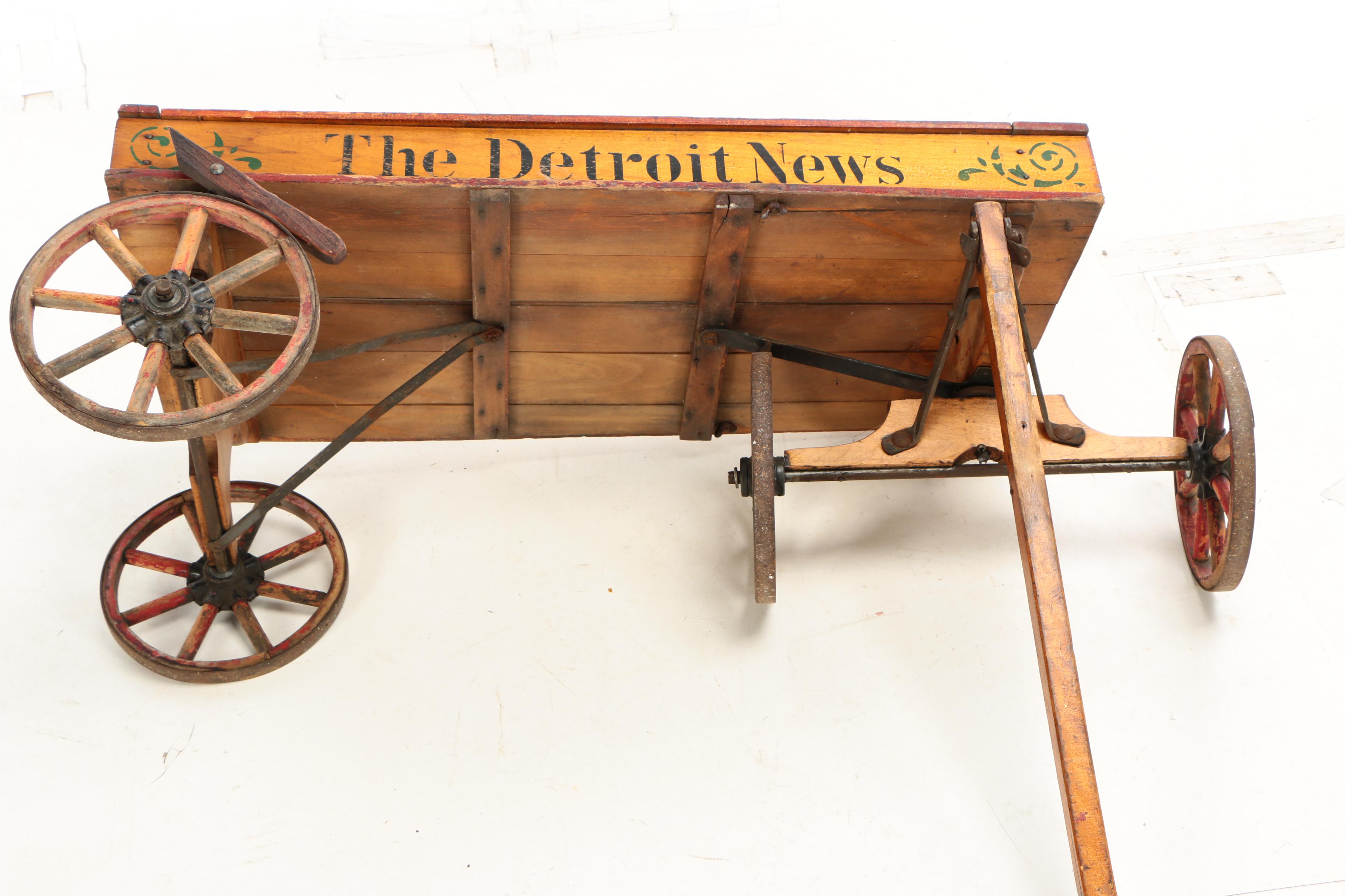 "The Detroit News" Painted Pine Paper Delivery Wagon, 1930s