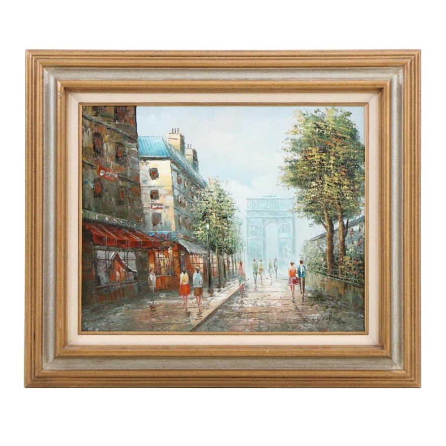 Henry Roger Mid-Century Parisian Street Scene Oil Painting