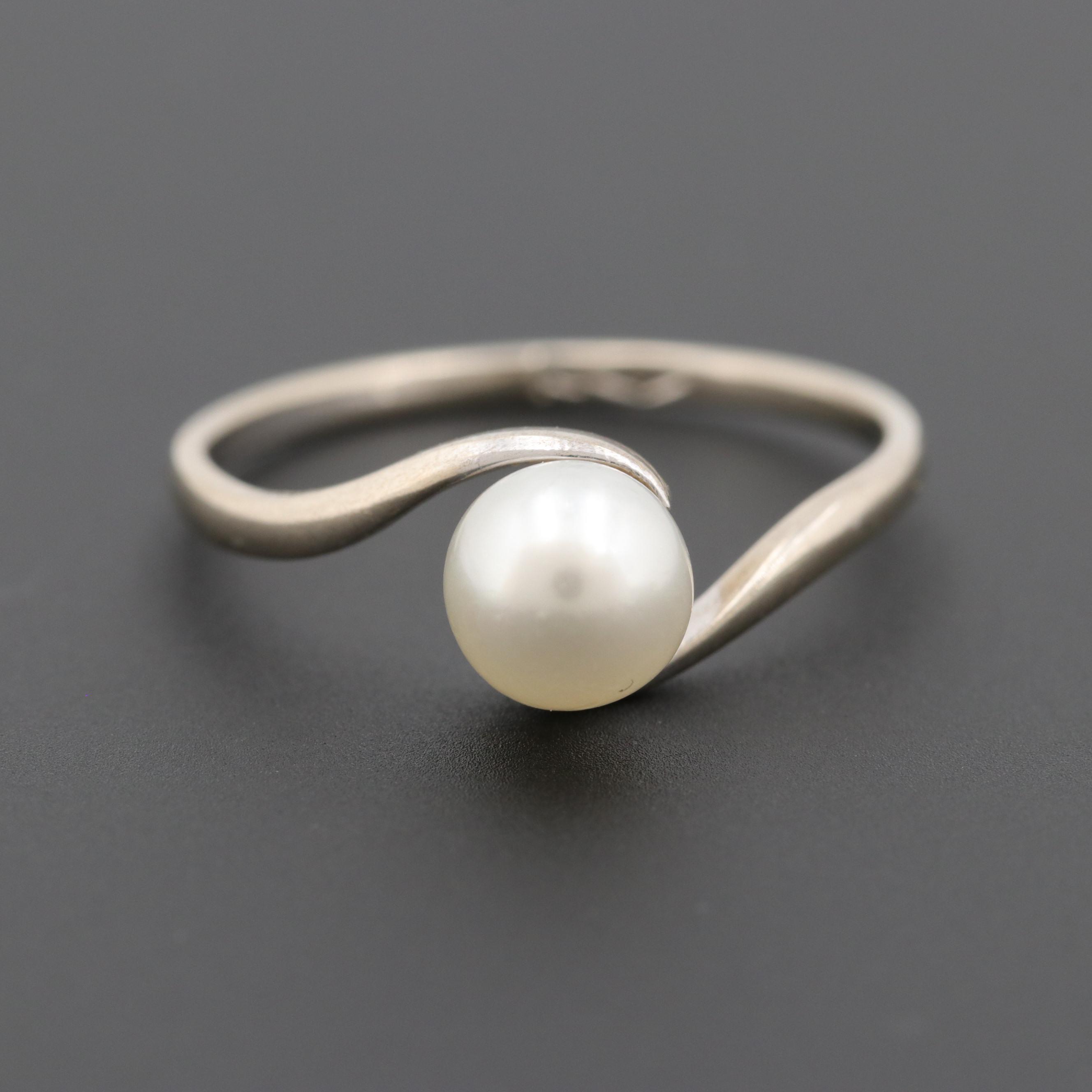 Mikimoto Vintage 9K White Gold Cultured Pearl Ring
