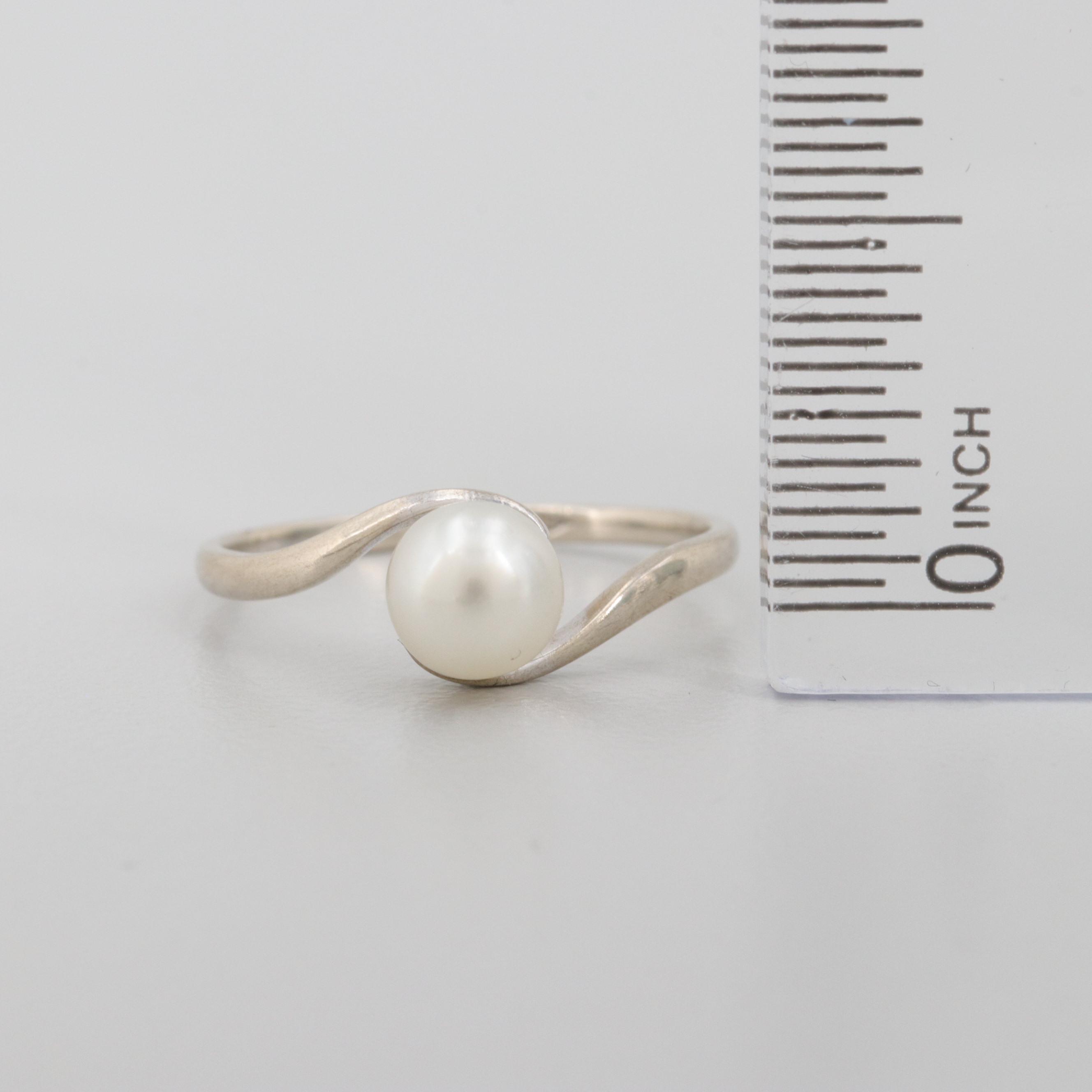 Mikimoto Vintage 9K White Gold Cultured Pearl Ring