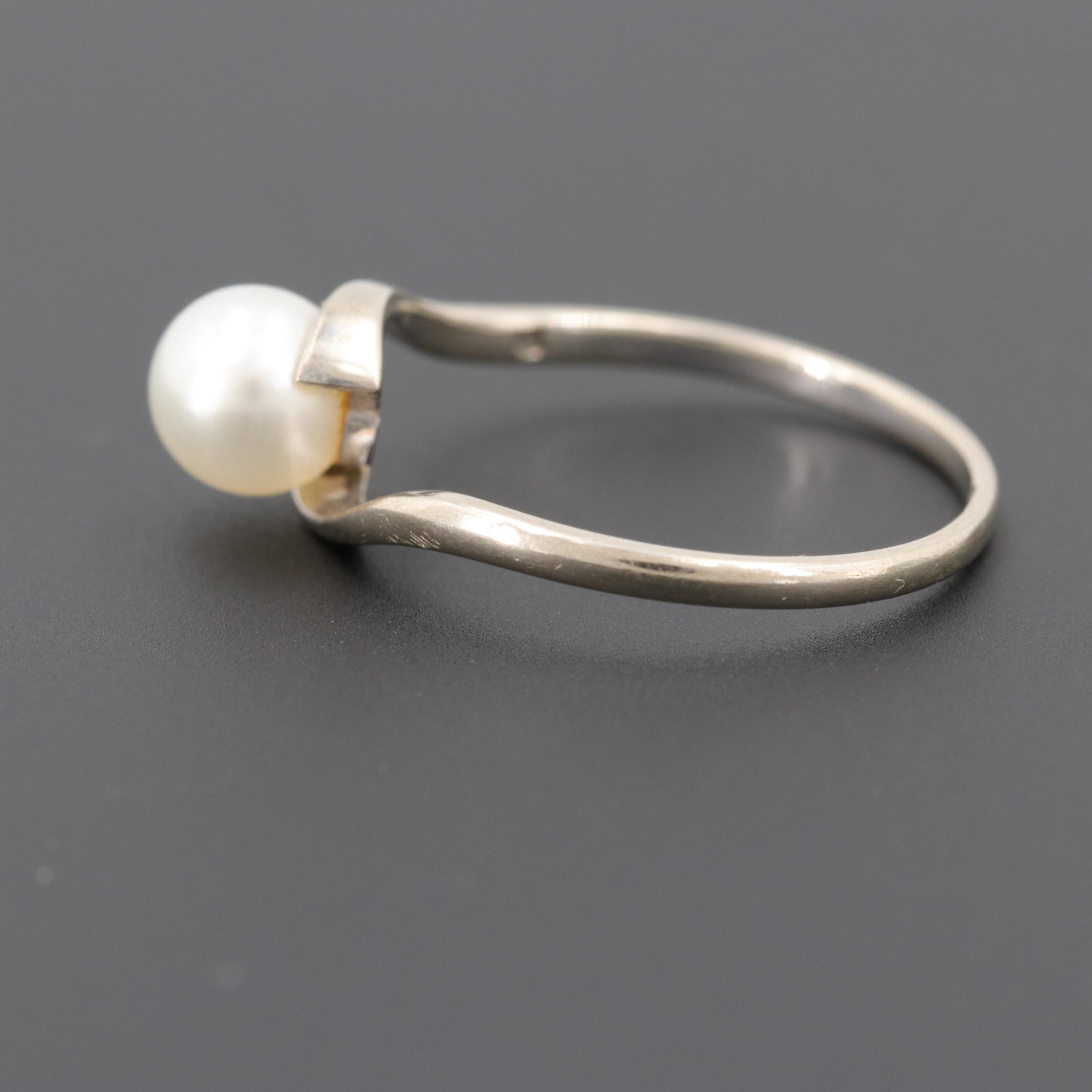 Mikimoto Vintage 9K White Gold Cultured Pearl Ring