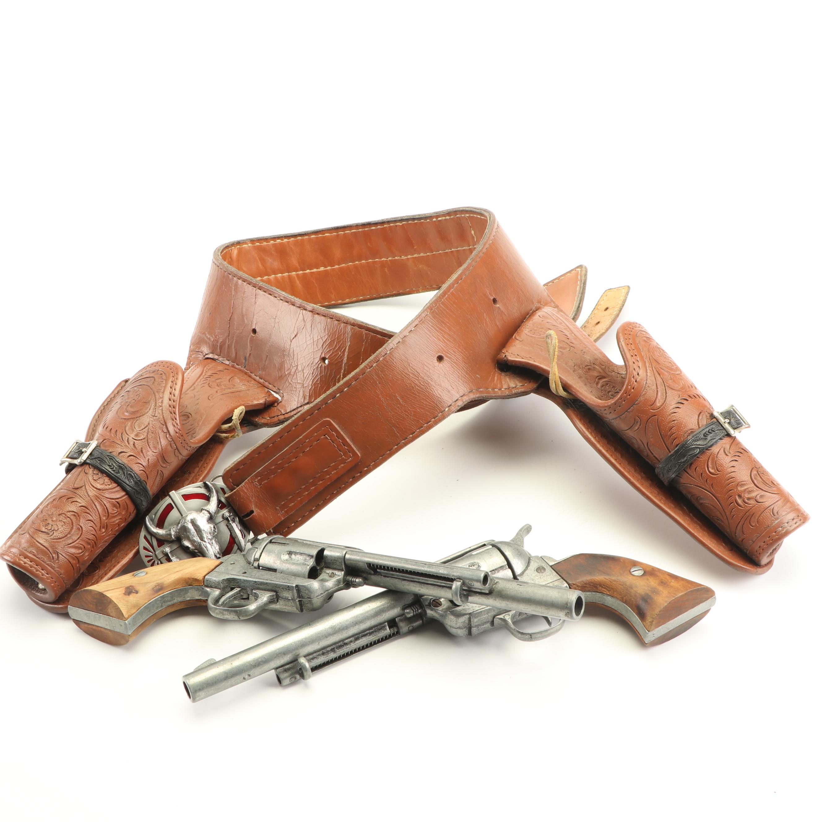 Tony Lama Boots, Stetson Hat, and Replica Guns in Holster with Remington Print