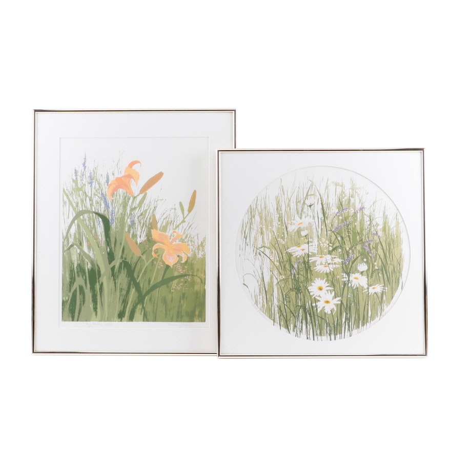 Marcia Gibbons Serigraphs "My Garden" and "Field Flowers"