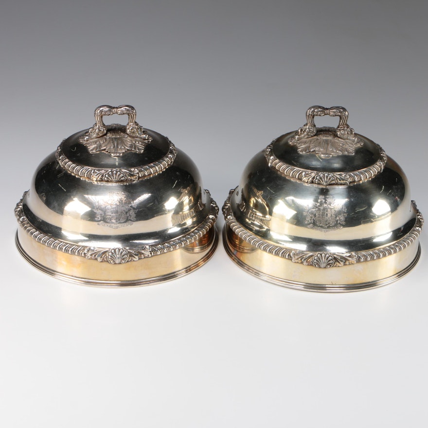 Pair of George IV Sheffield Silver Plate Armorial Serving Cloches