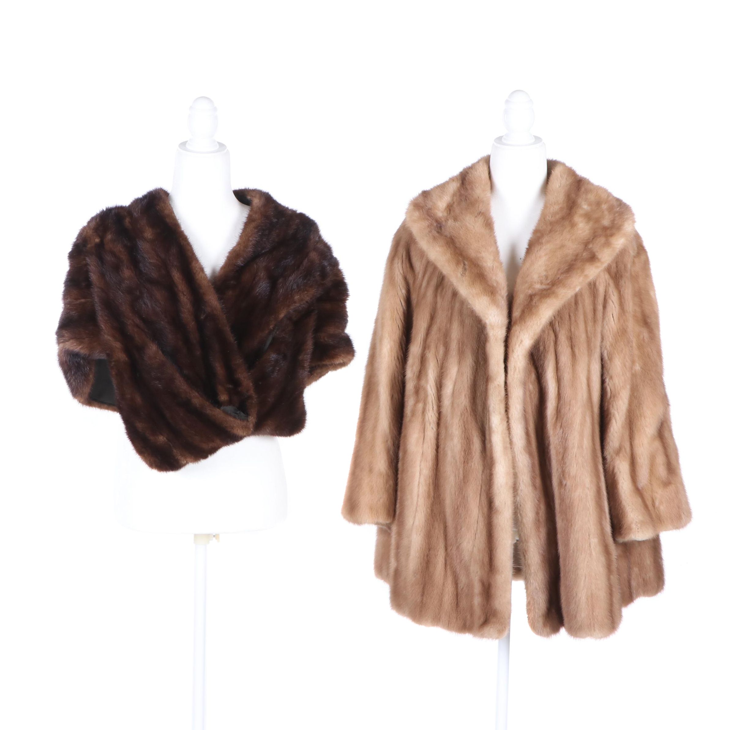 Women's Vintage Revillon Mink Fur Coat and G. Fox & Co. Mink Fur Stole, Vintage