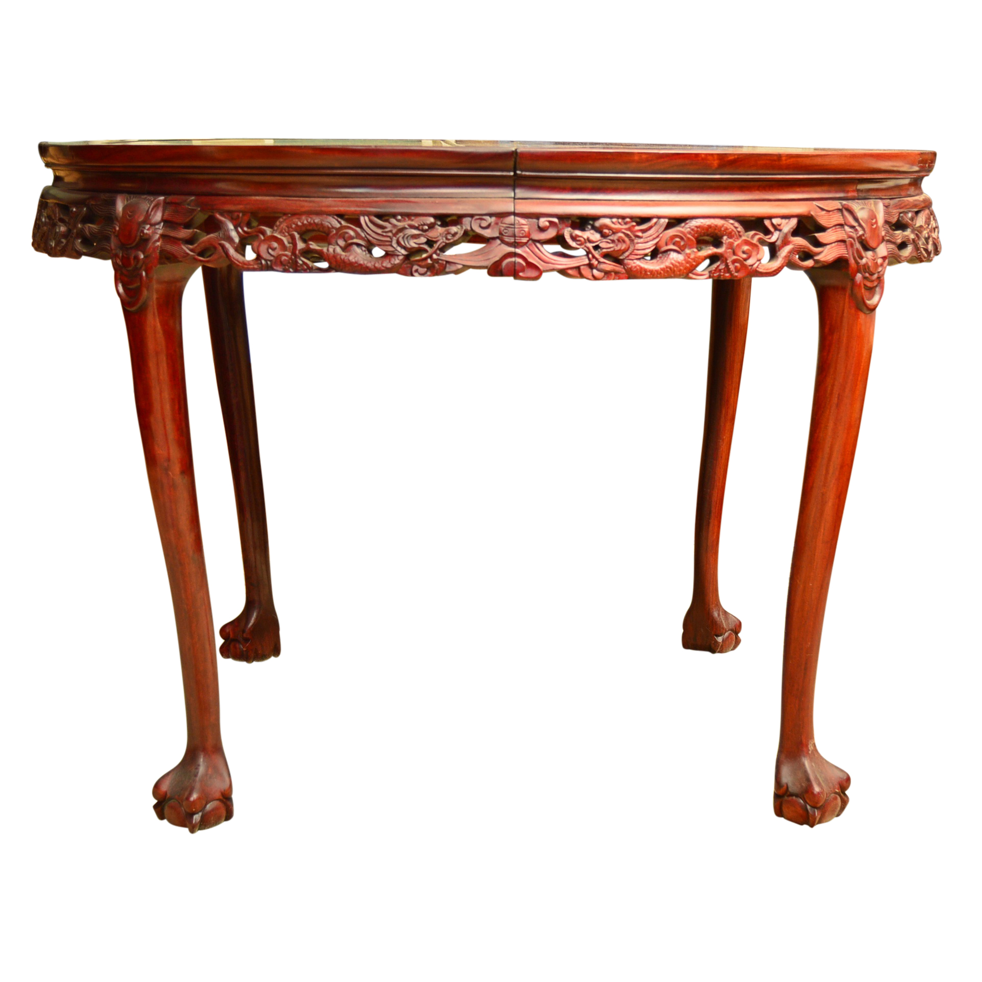Chinese Round Dining Table with Dragon-Carved Pierced Apron