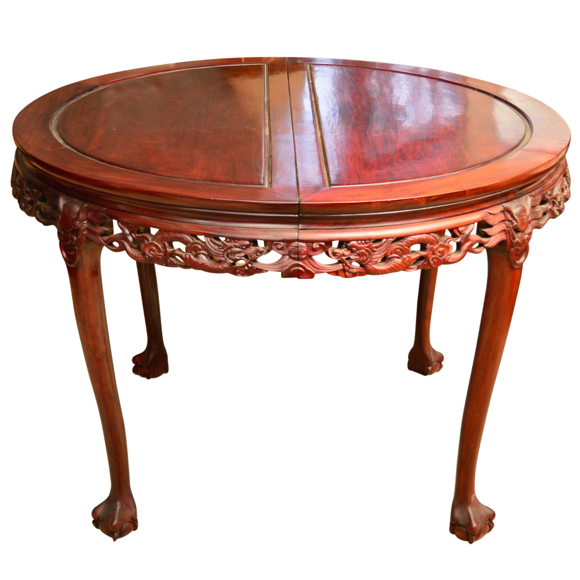 Chinese Round Dining Table with Dragon-Carved Pierced Apron