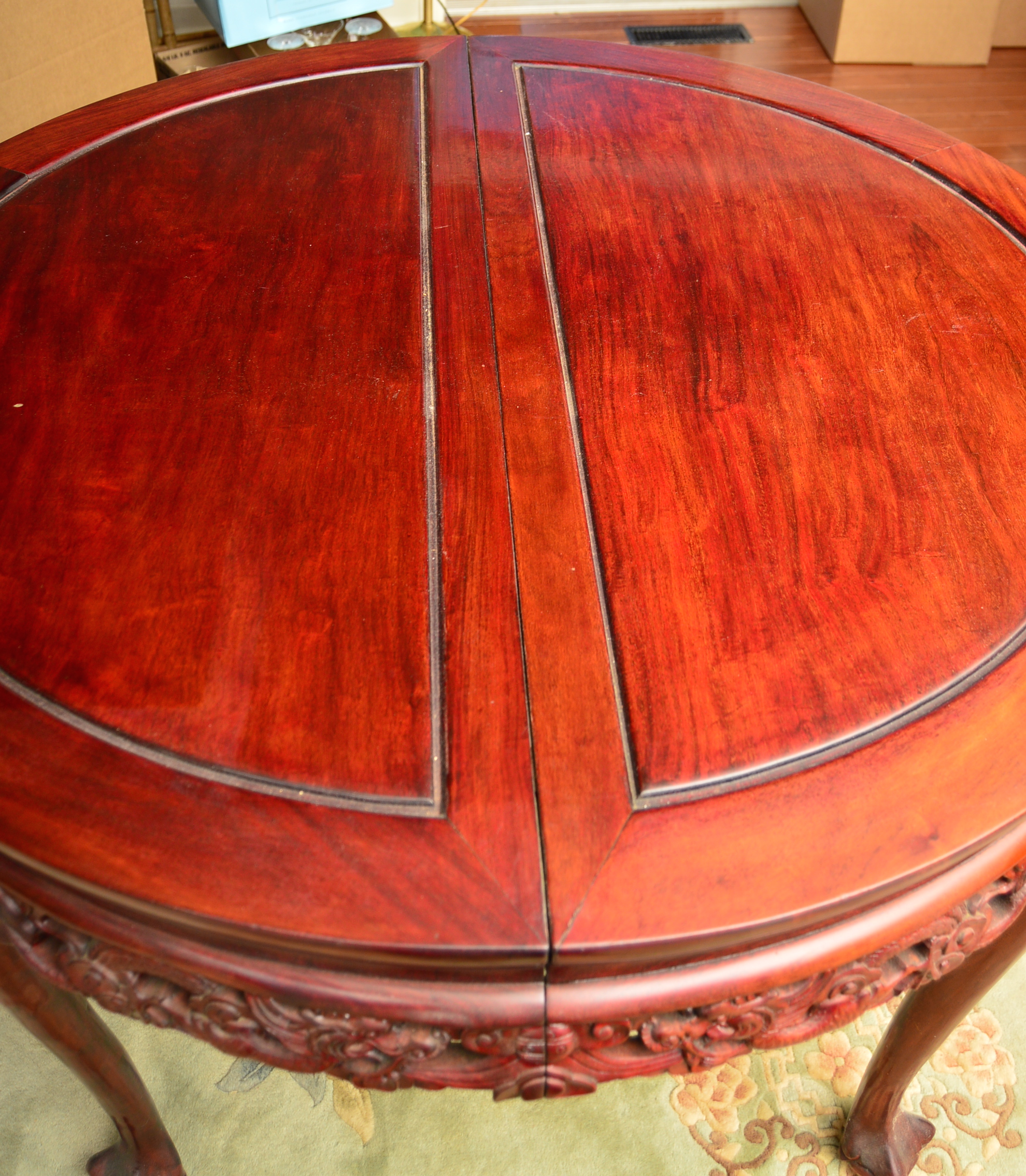 Chinese Round Dining Table with Dragon-Carved Pierced Apron