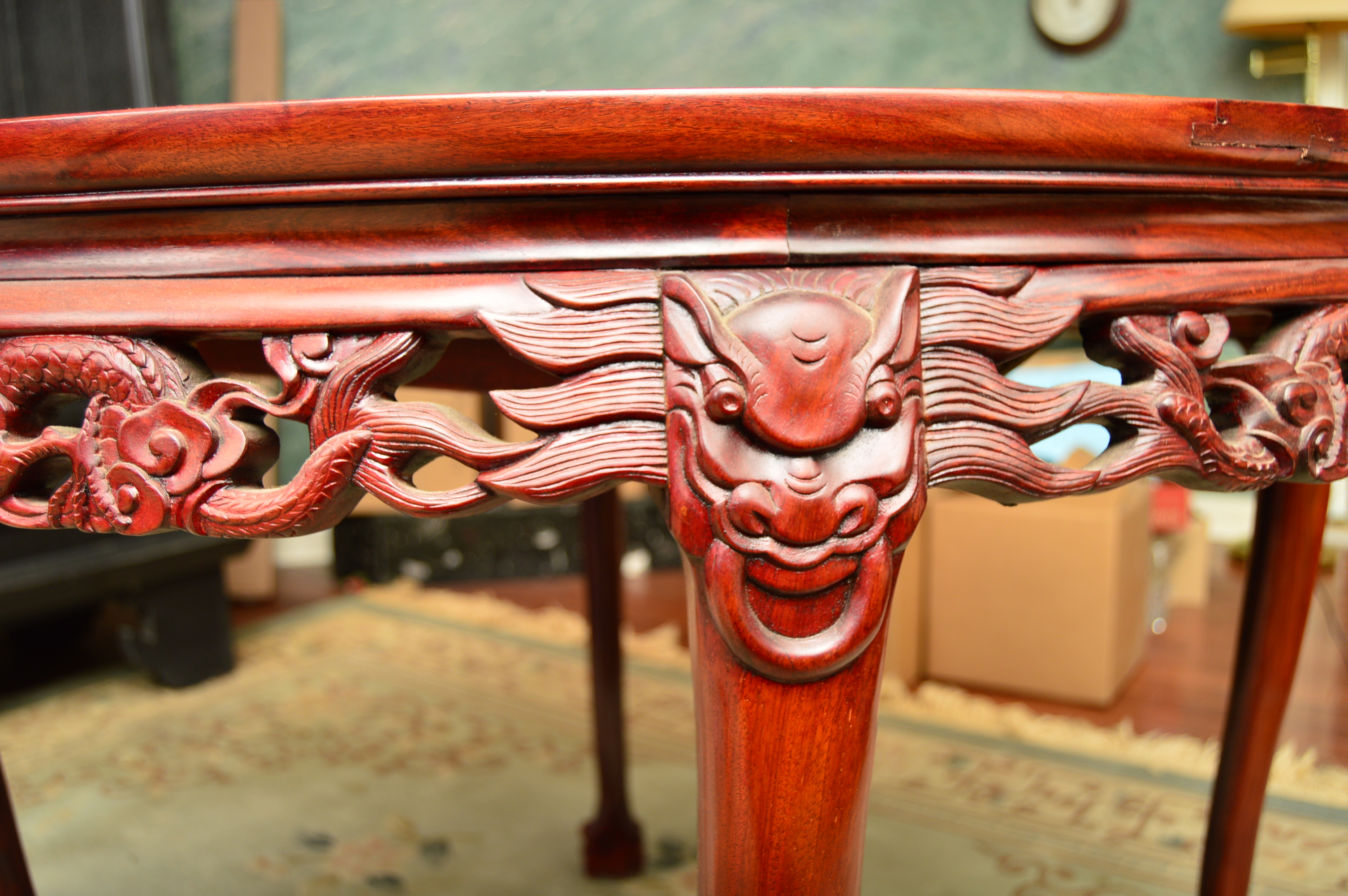 Chinese Round Dining Table with Dragon-Carved Pierced Apron