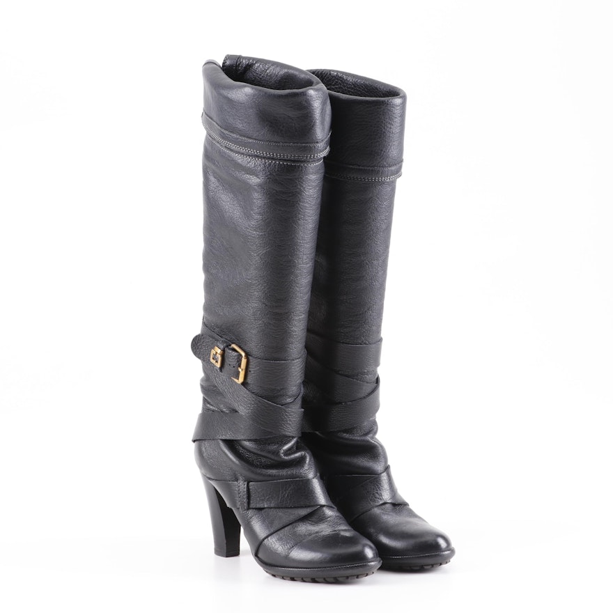 Women's Chloé Black Leather Knee-High Boots, Made in Italy