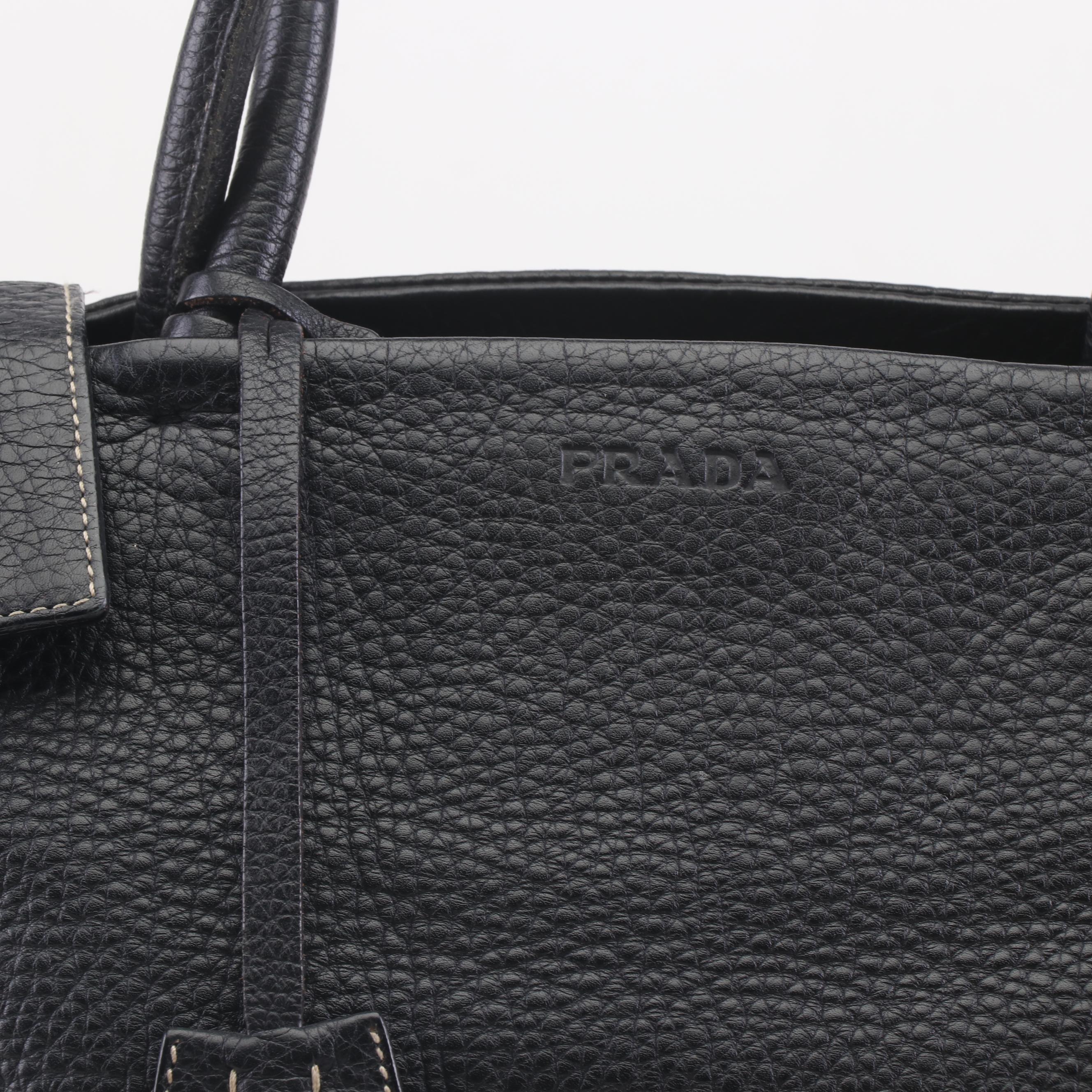 Women's Prada Black Pebbled Leather Tote