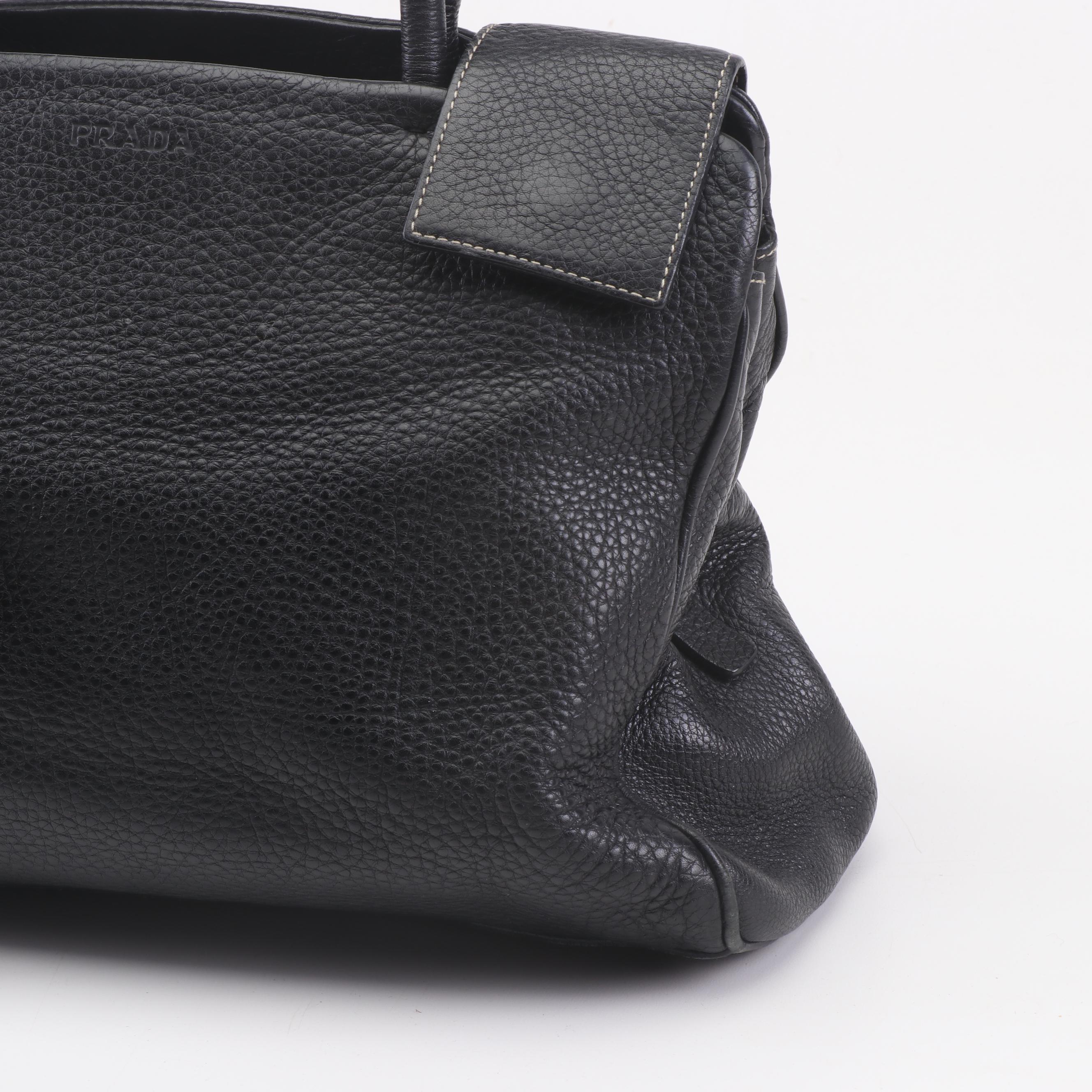 Women's Prada Black Pebbled Leather Tote