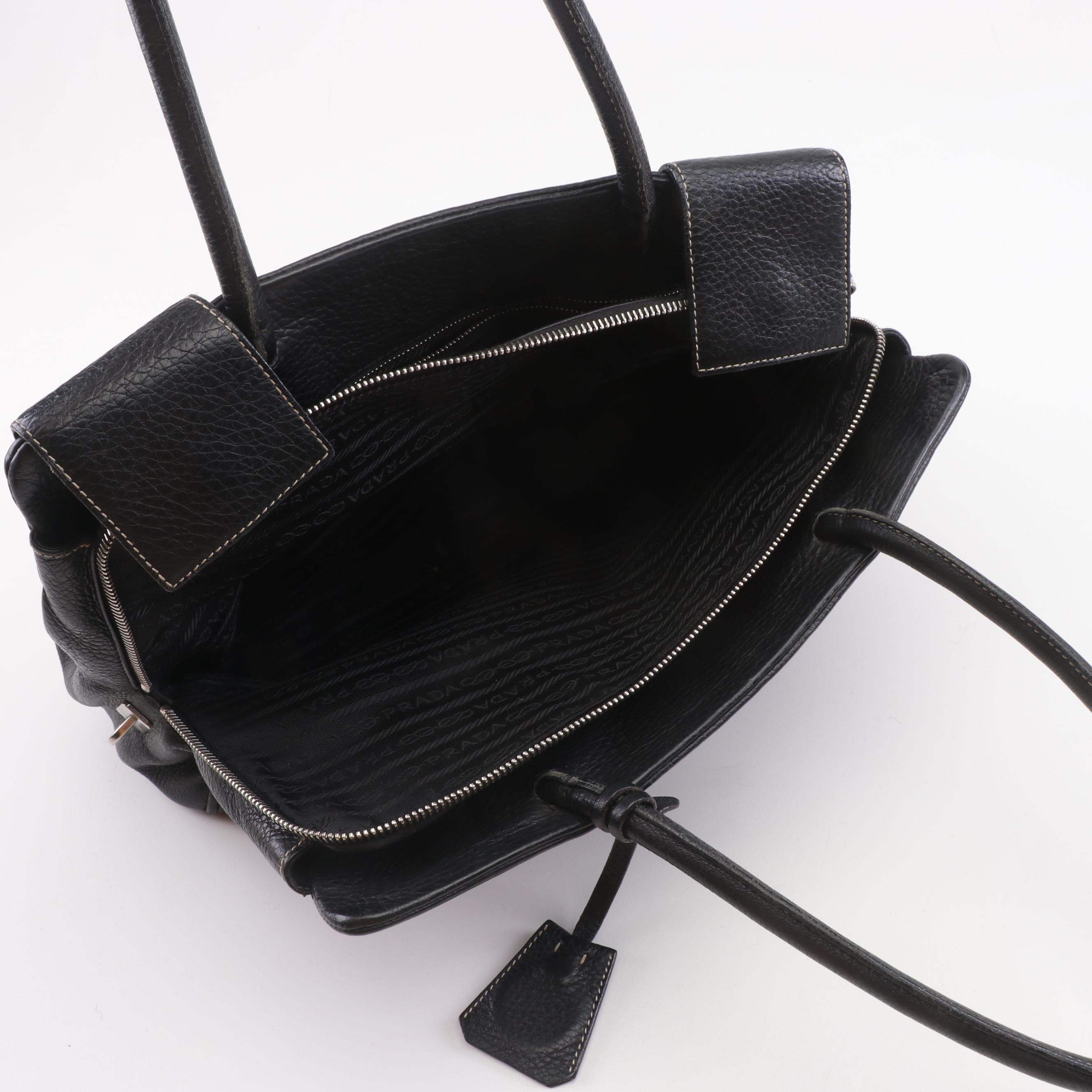 Women's Prada Black Pebbled Leather Tote