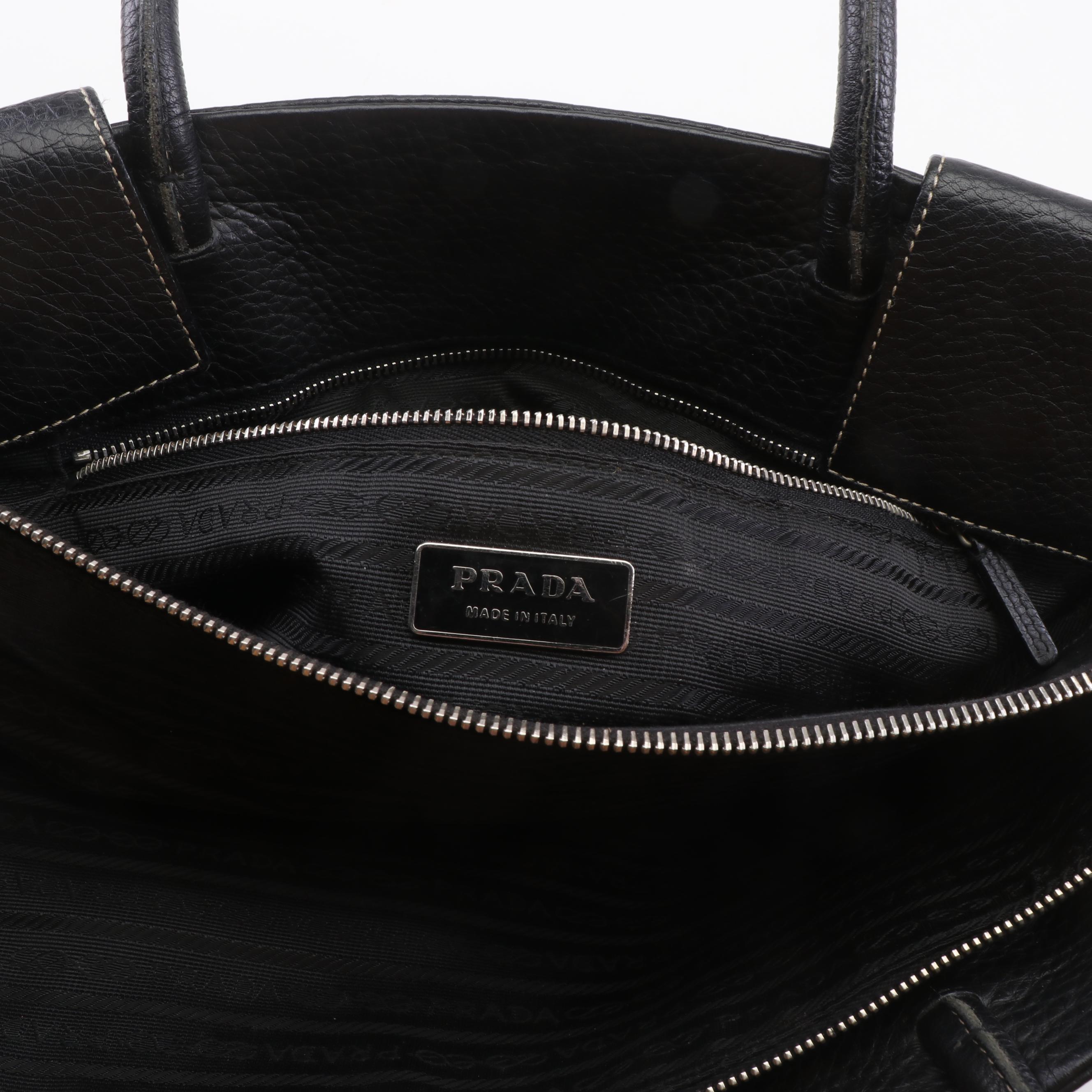 Women's Prada Black Pebbled Leather Tote