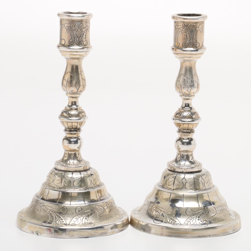 Maciel Mexican Chased Silver Plate Candlesticks