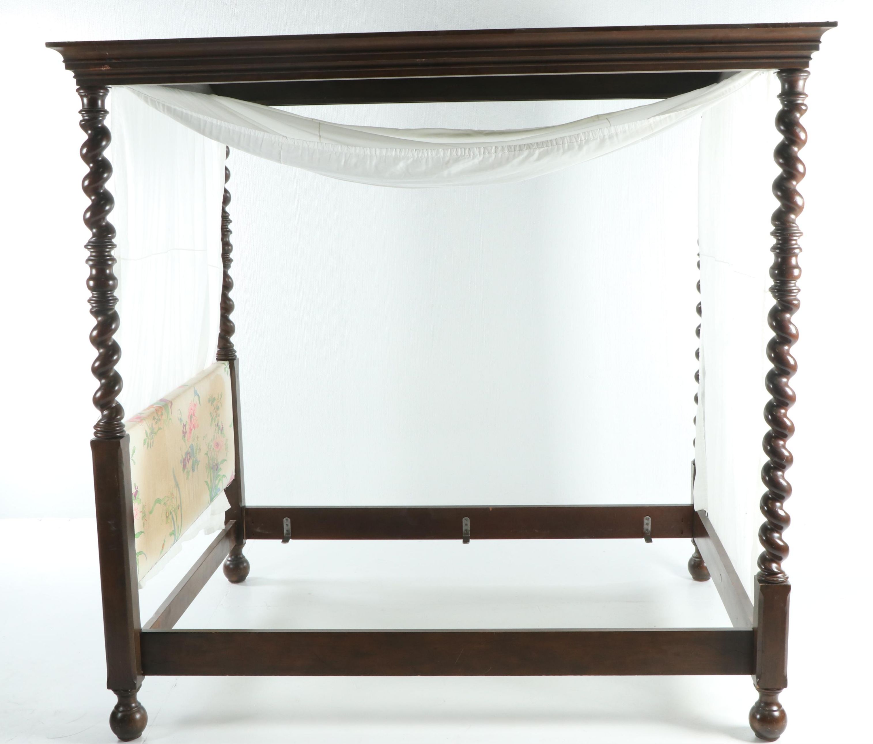 Mahogany Stained Barley Twist Queen Size Canopy Bed By Baker Furniture, 20th C.