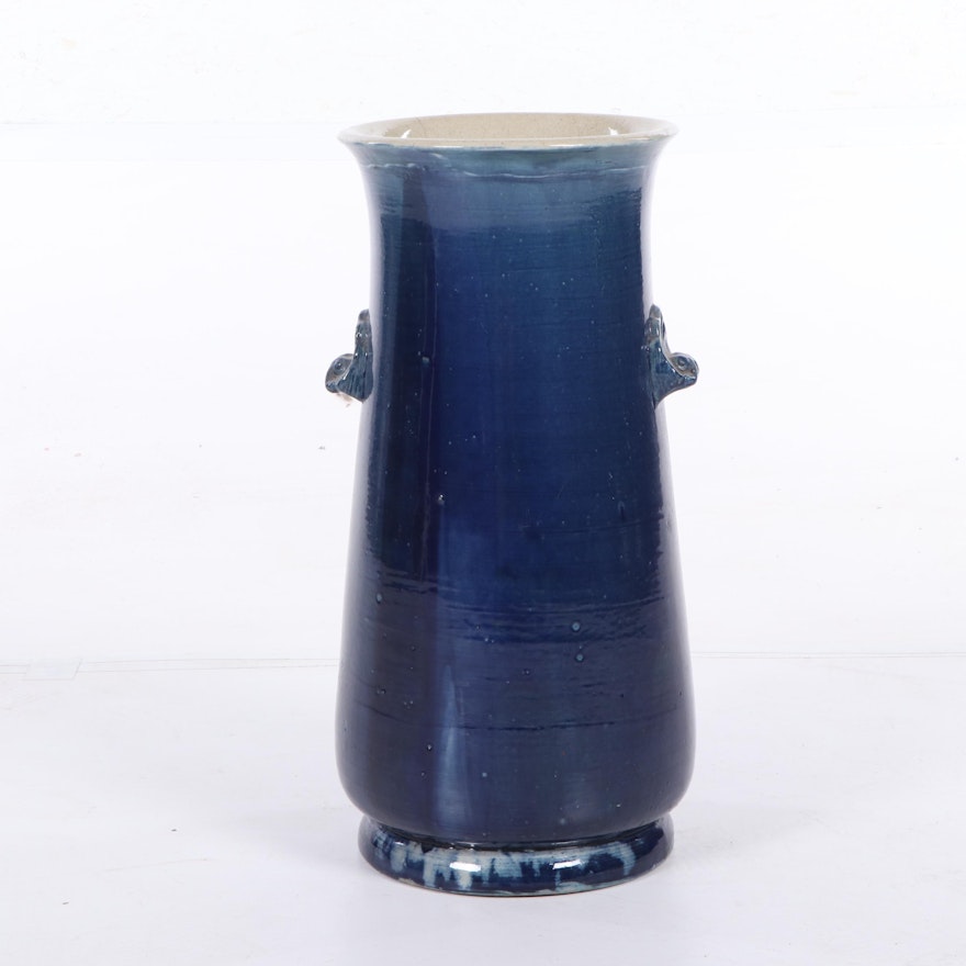 Wheel Thrown Earthenware Vase in Cobalt Blue, Mid-Century