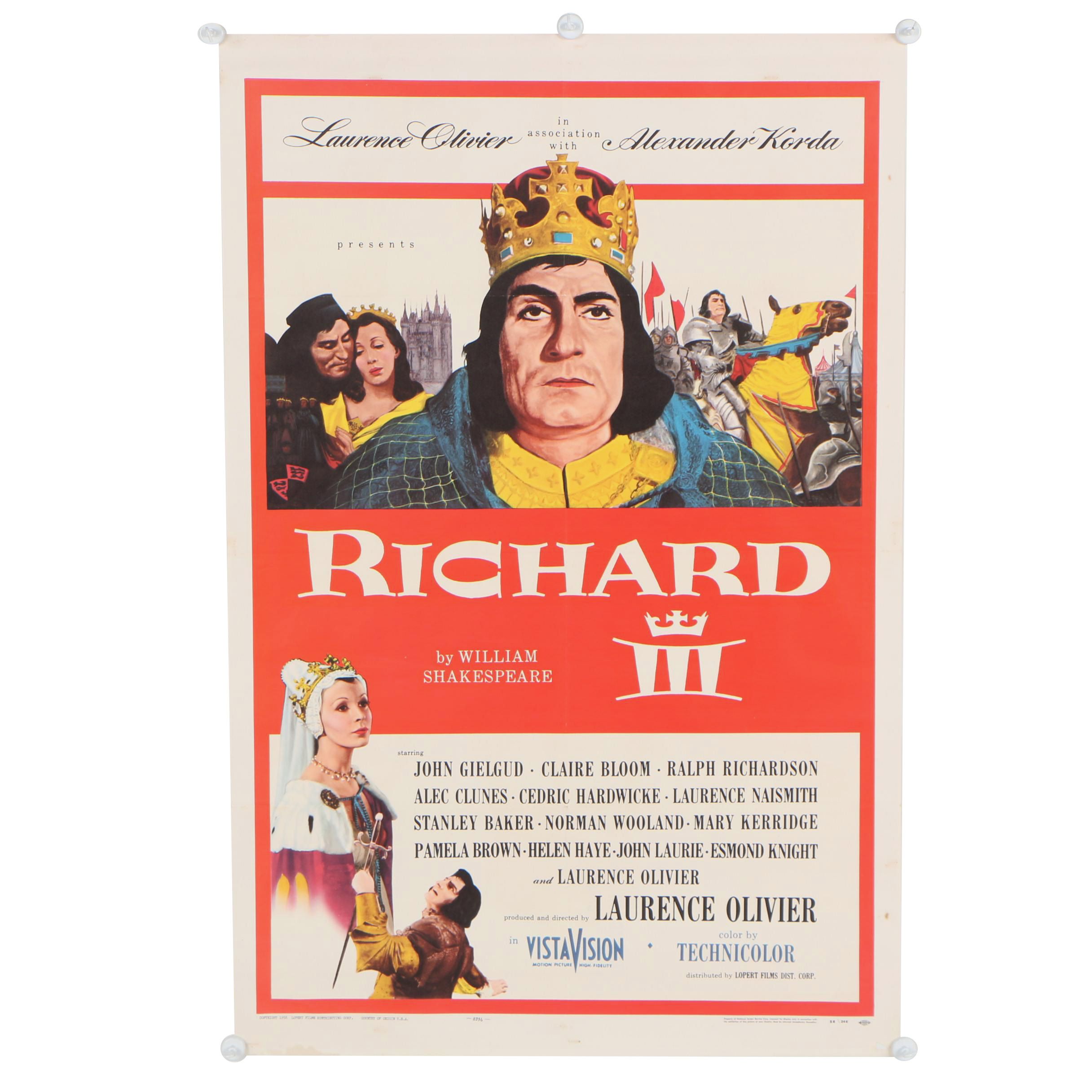 "Richard III" with Laurence Olivier Theatrical Release One Sheet Poster, 1956