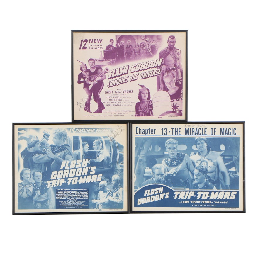 "Flash Gordon" Lobby Cards Signed by Buster Crabbe, 1938-1940