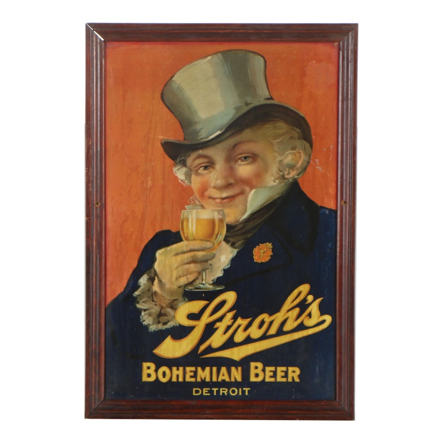 Offset Lithograph on Tin Stroh's Bohemian Beer Sign, early 20th Century