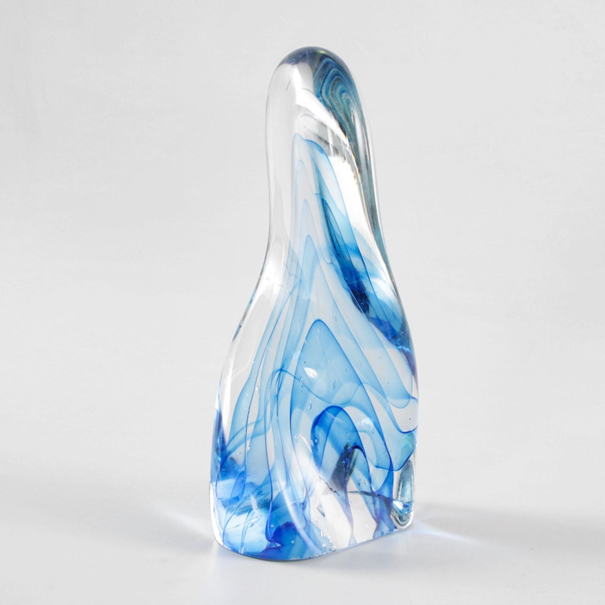 Signed Blue-Colored Art Glass Sculpture