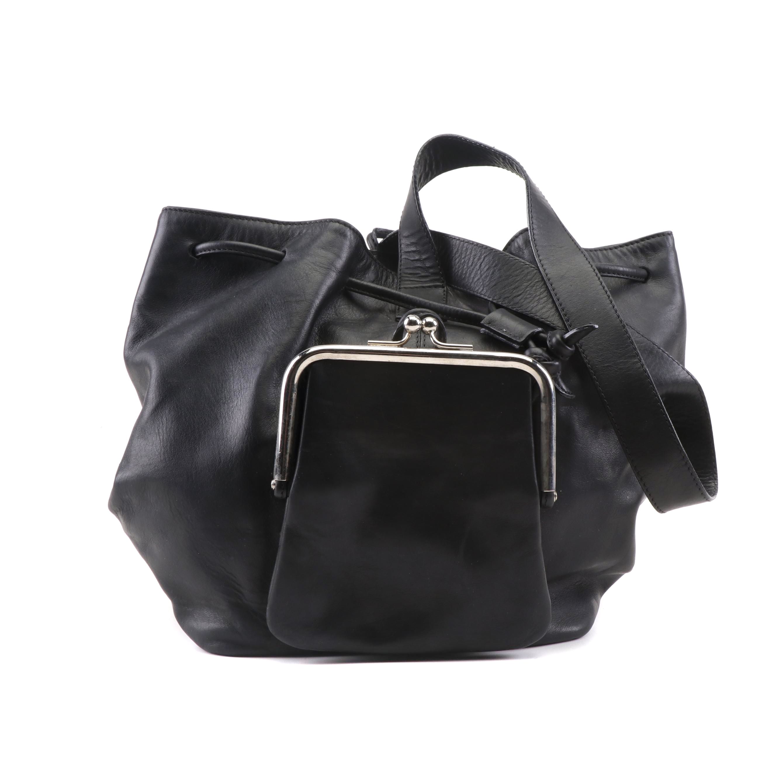 Women's Joan & David Black Leather Shoulder Bag, Made in Italy