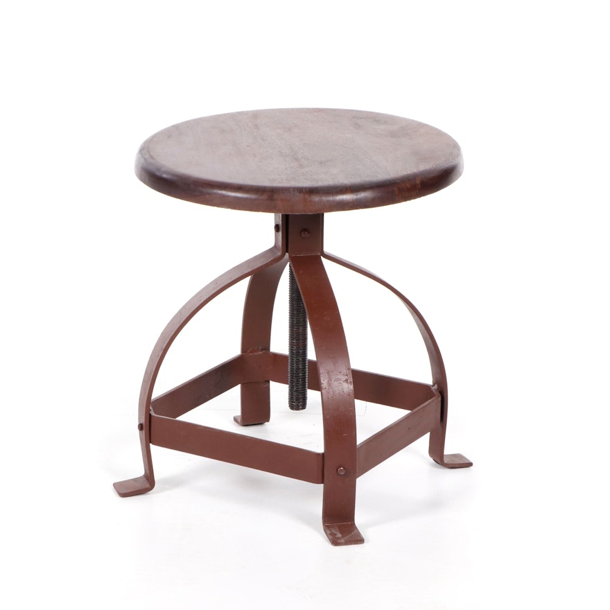 Industrial Style Metal and Wood Swivel Stool, 21st Century
