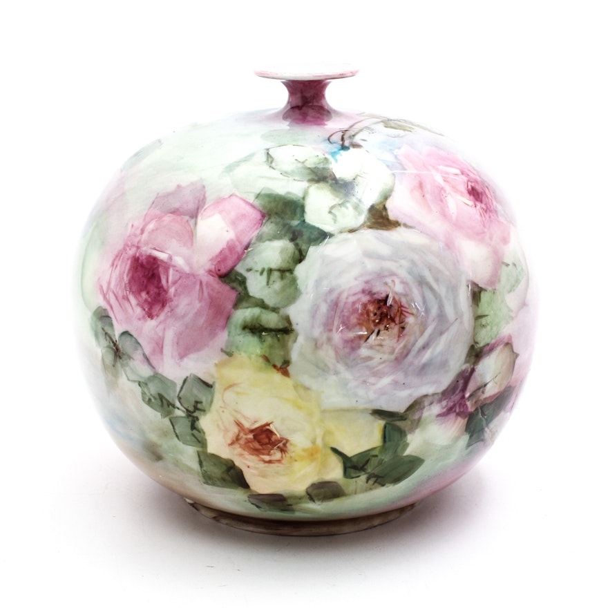 Hand-Painted Victorian Porcelain Rose Vase