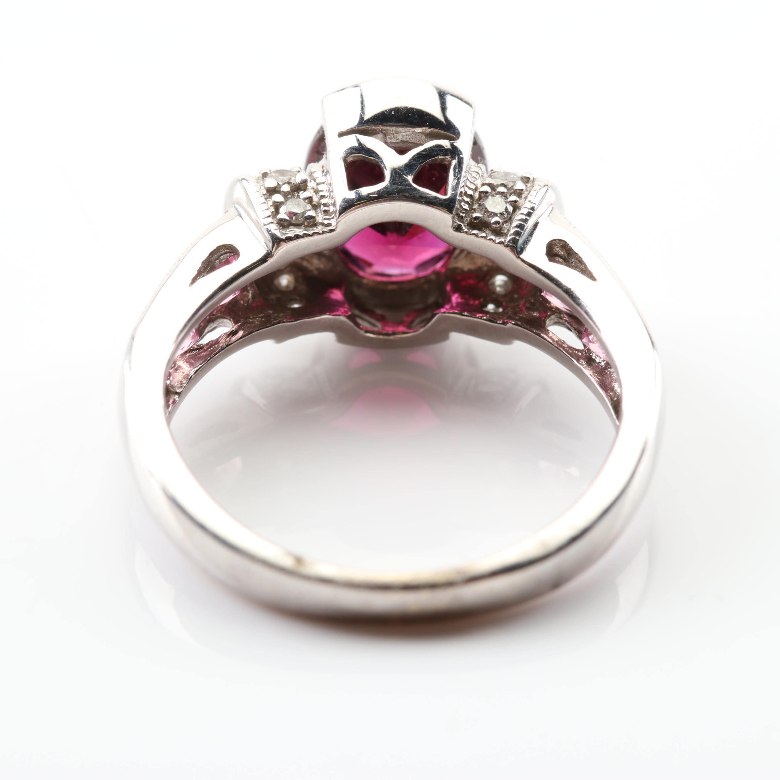 14K White Gold 2.40 CT Garnet, Diamond and Tourmaline Ring