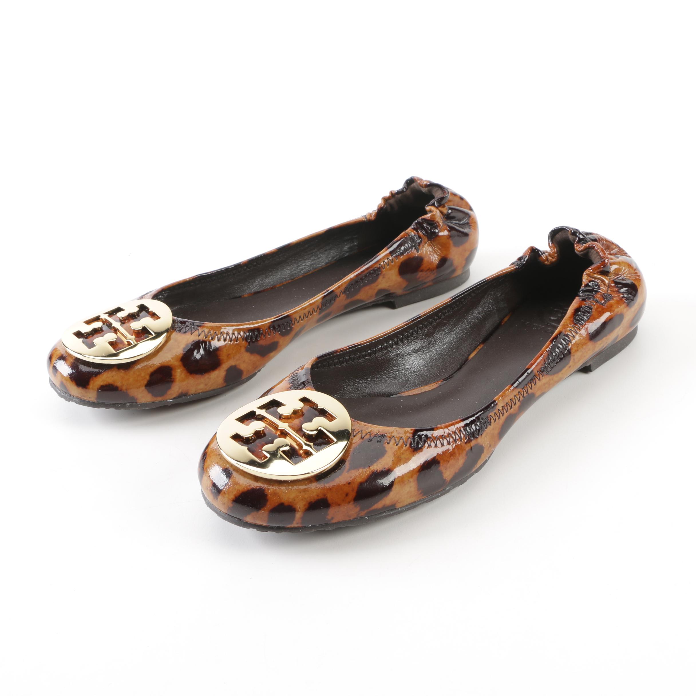 Tory Burch Animal Print Patent Leather Reva Flats