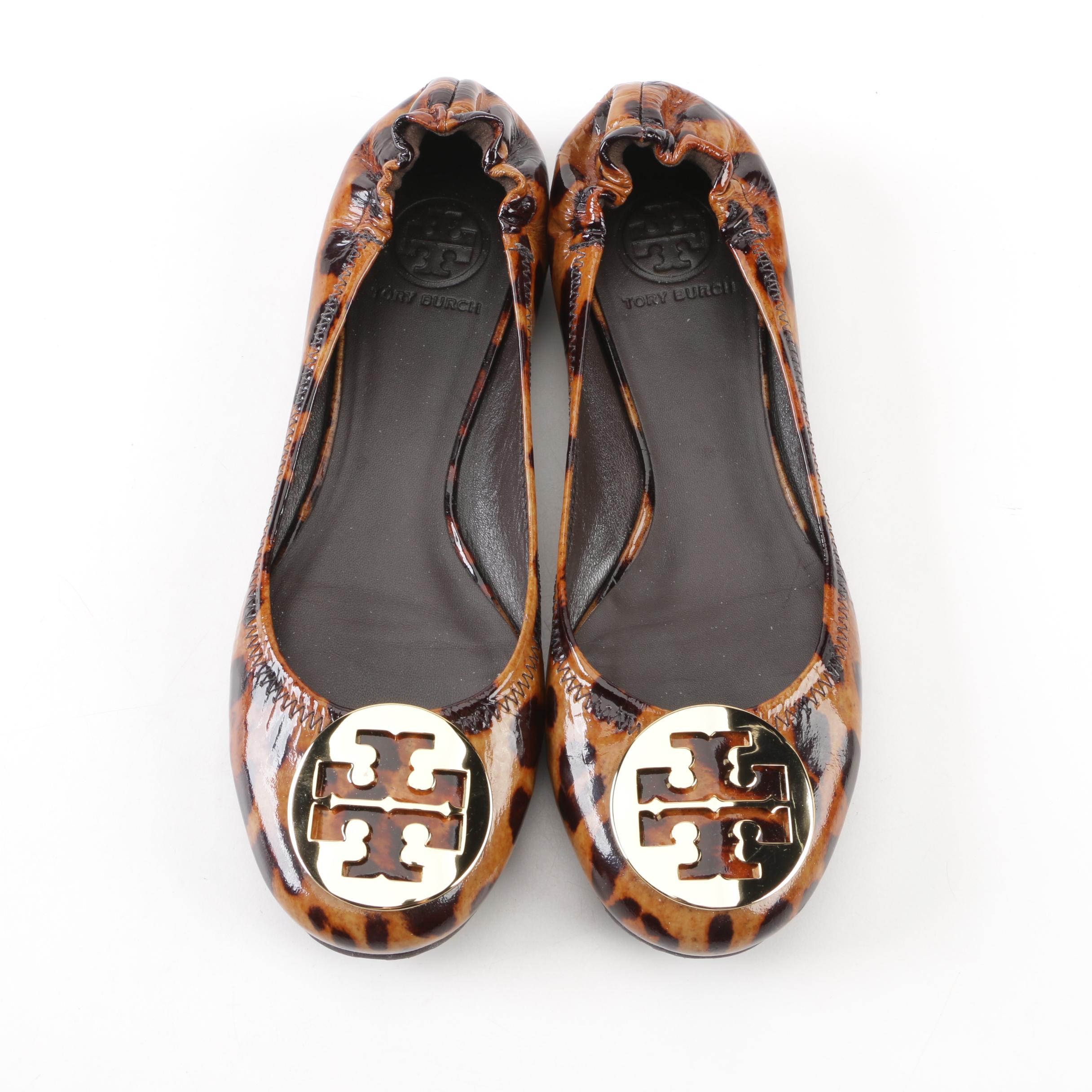 Tory Burch Animal Print Patent Leather Reva Flats