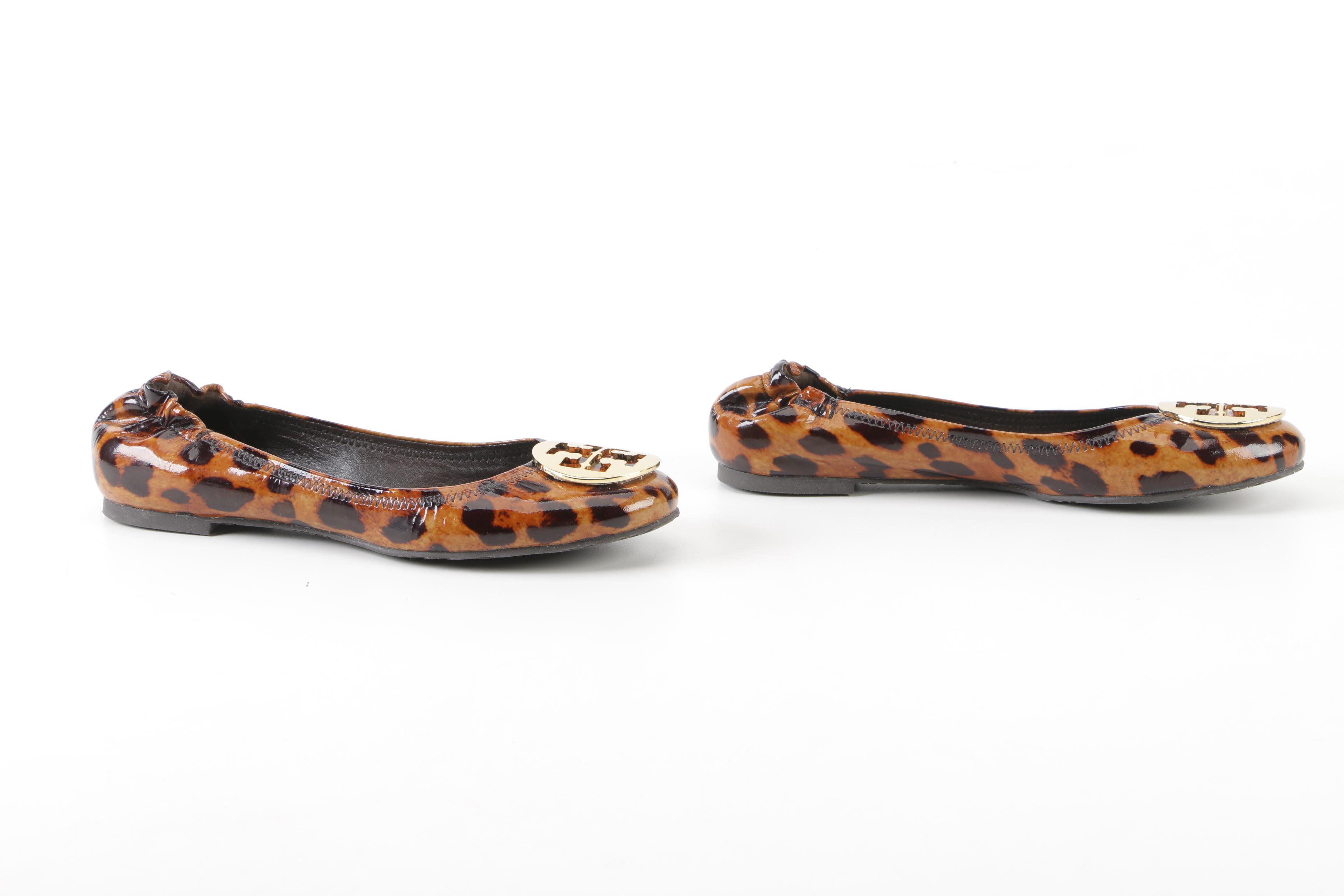 Tory Burch Animal Print Patent Leather Reva Flats