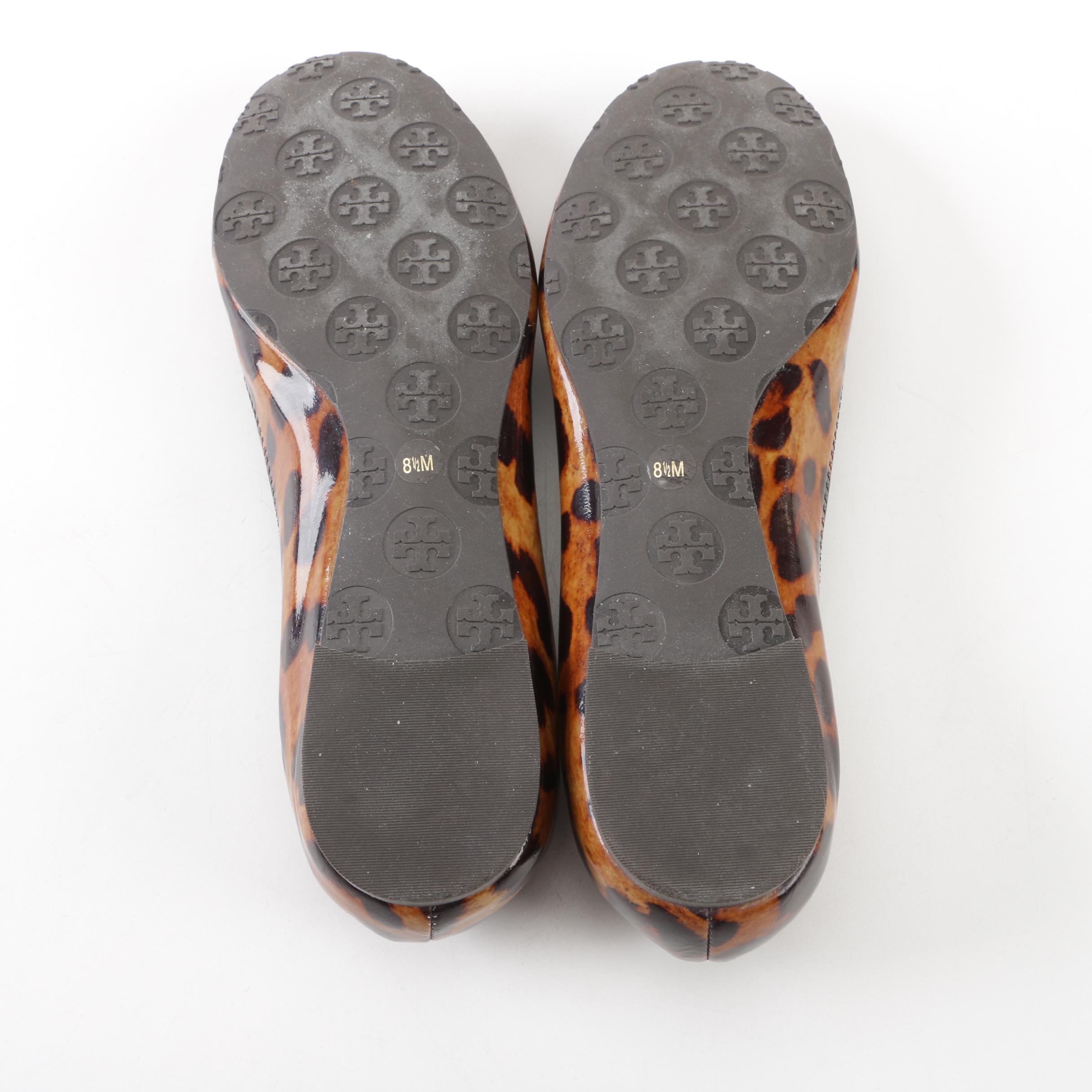 Tory Burch Animal Print Patent Leather Reva Flats