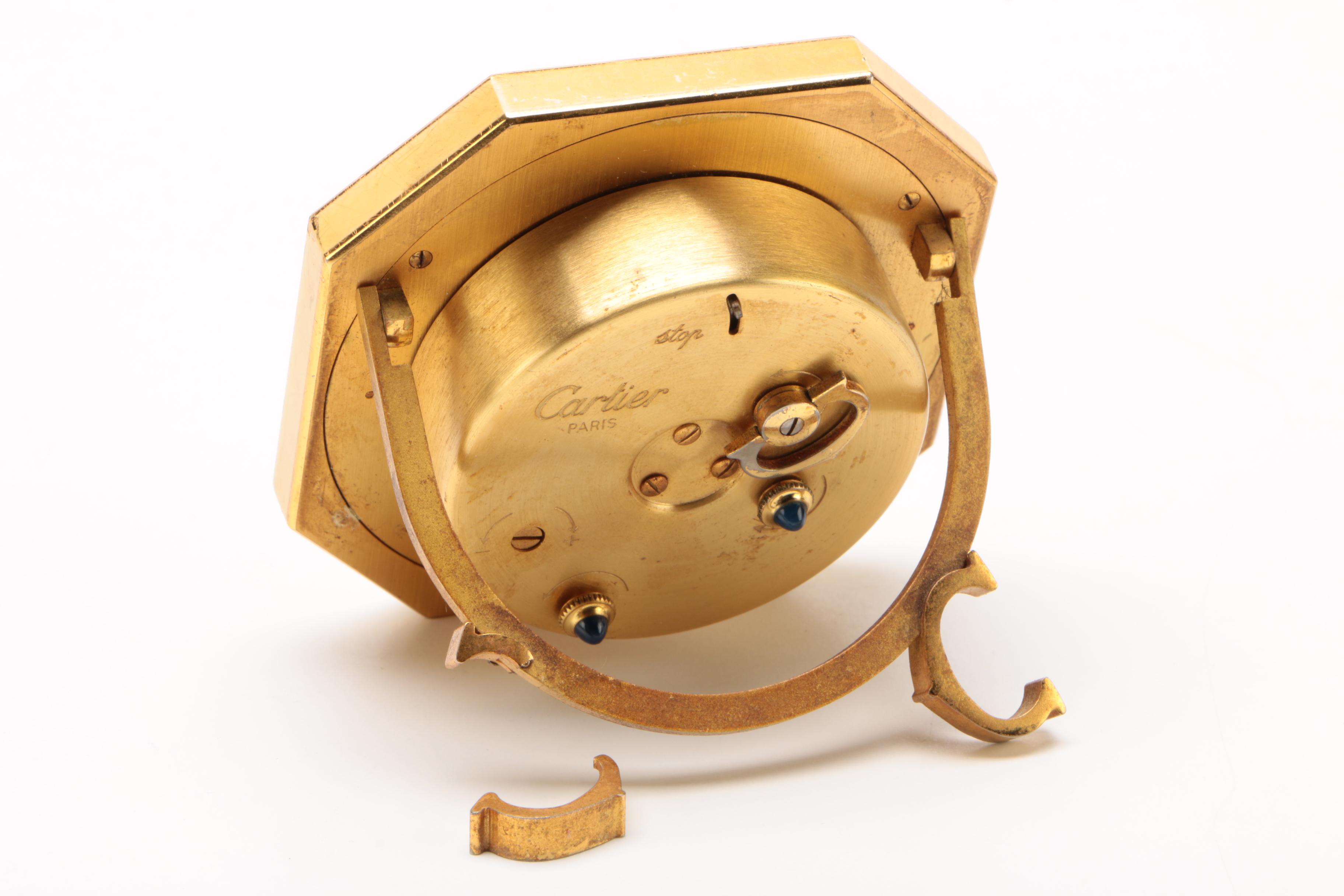 Cartier Gilt Metal Octagonal Desk Clock with Enamel Frame