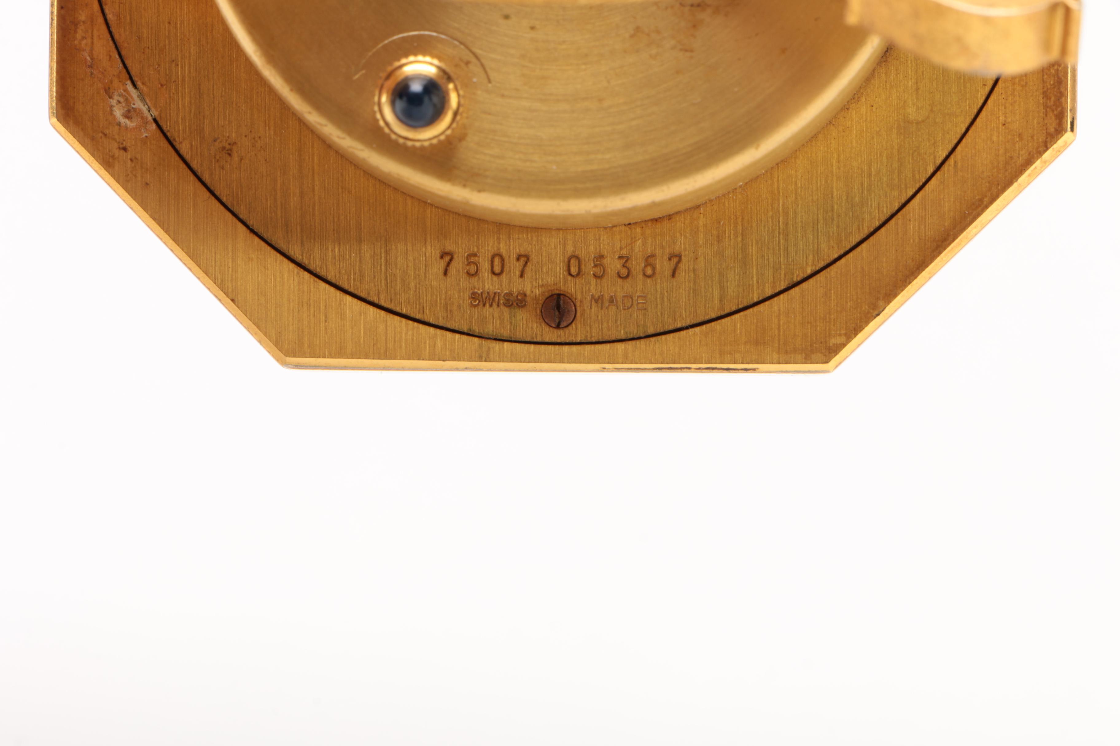 Cartier Gilt Metal Octagonal Desk Clock with Enamel Frame