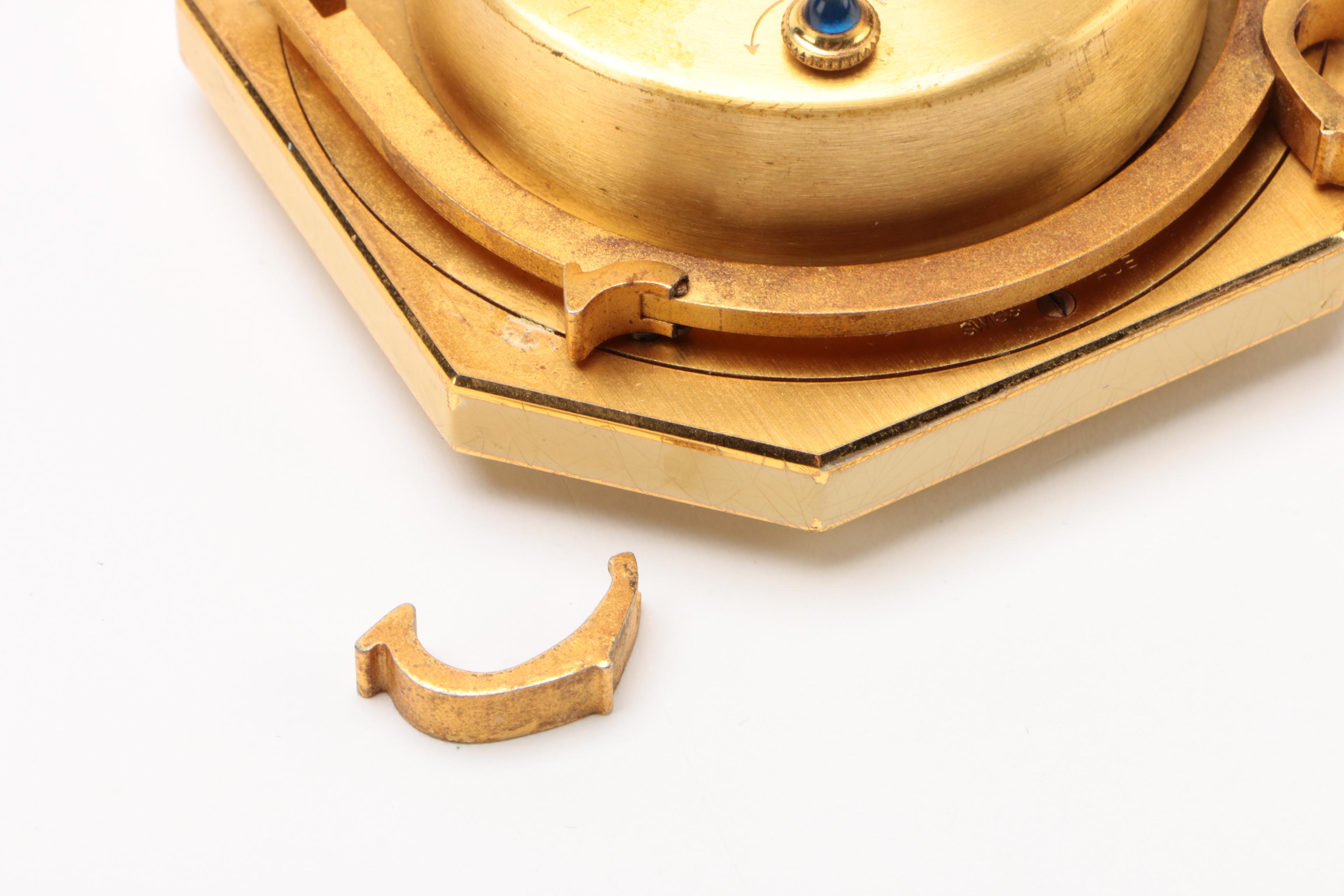 Cartier Gilt Metal Octagonal Desk Clock with Enamel Frame