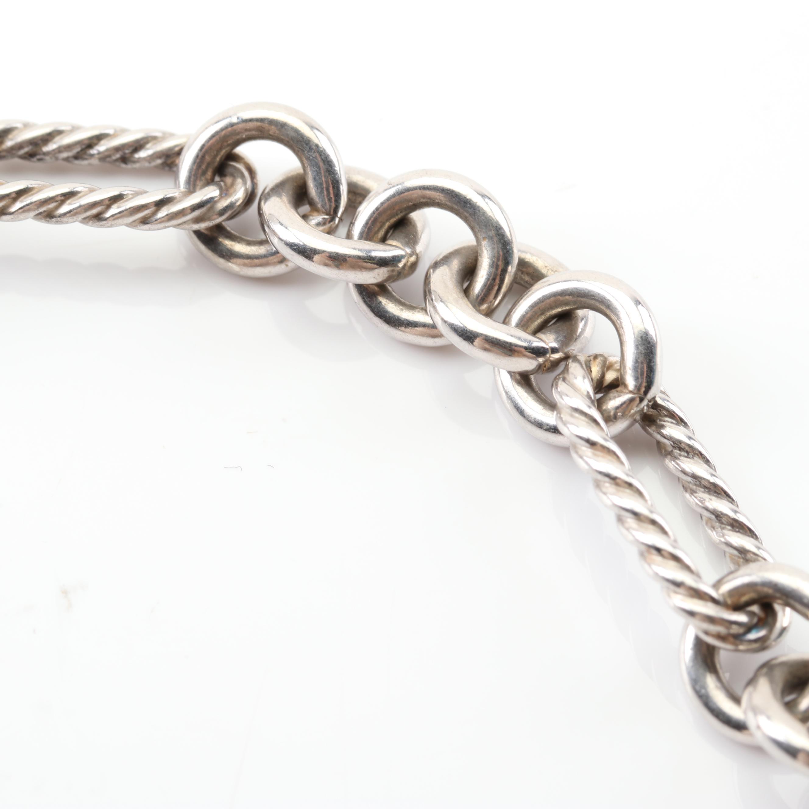 David Yurman Sterling Silver Cable Link Necklace with 18K Yellow Gold Clasp