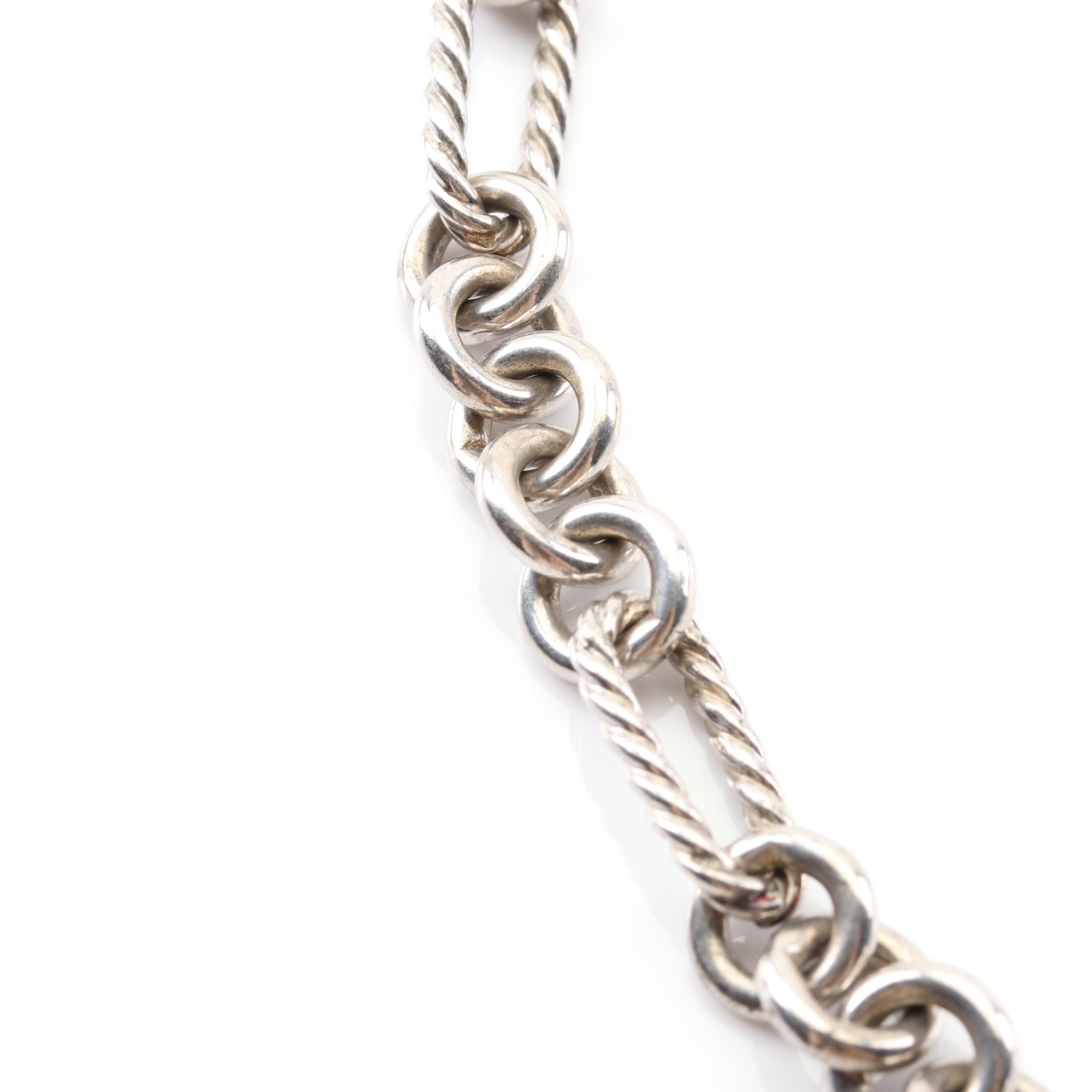 David Yurman Sterling Silver Cable Link Necklace with 18K Yellow Gold Clasp