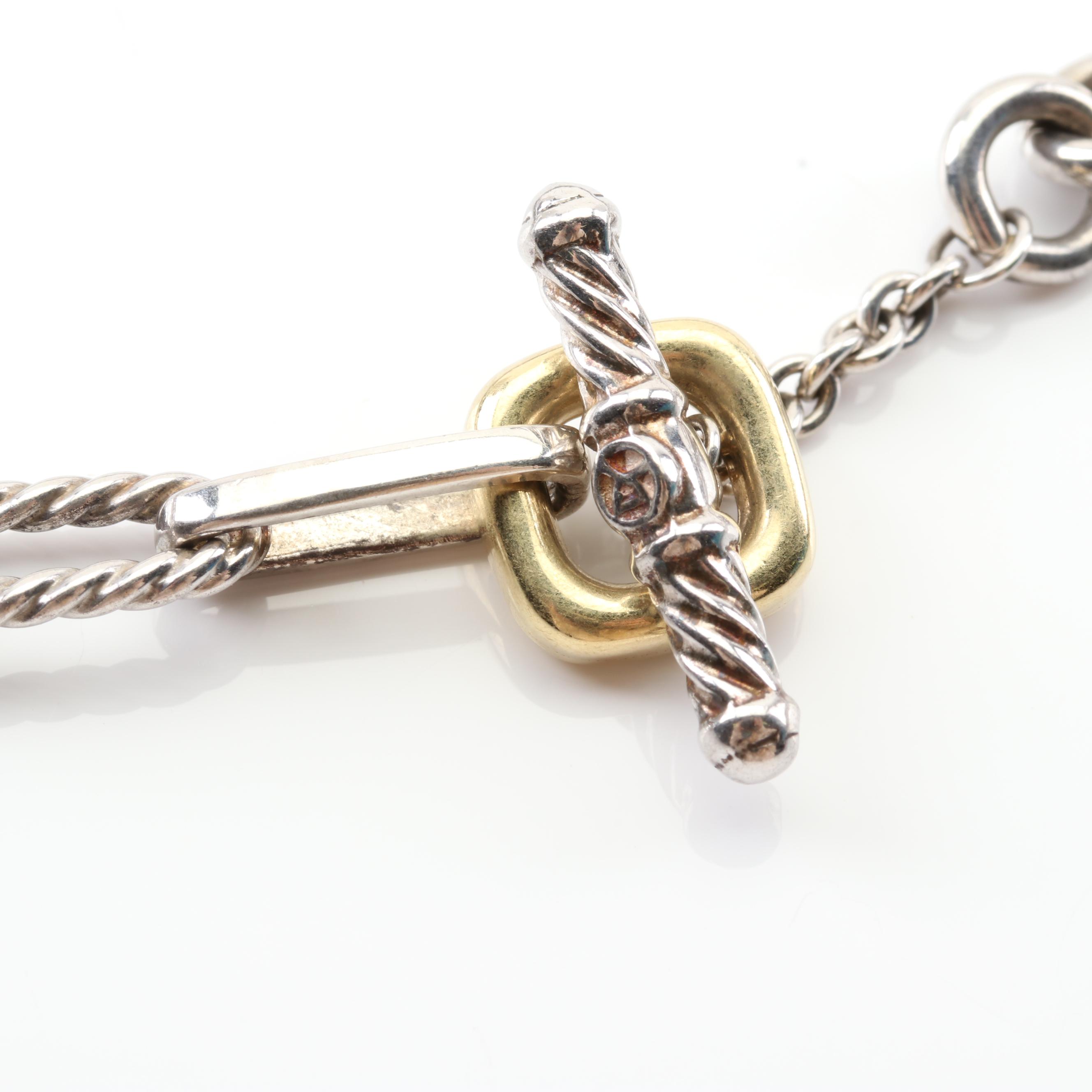 David Yurman Sterling Silver Cable Link Necklace with 18K Yellow Gold Clasp