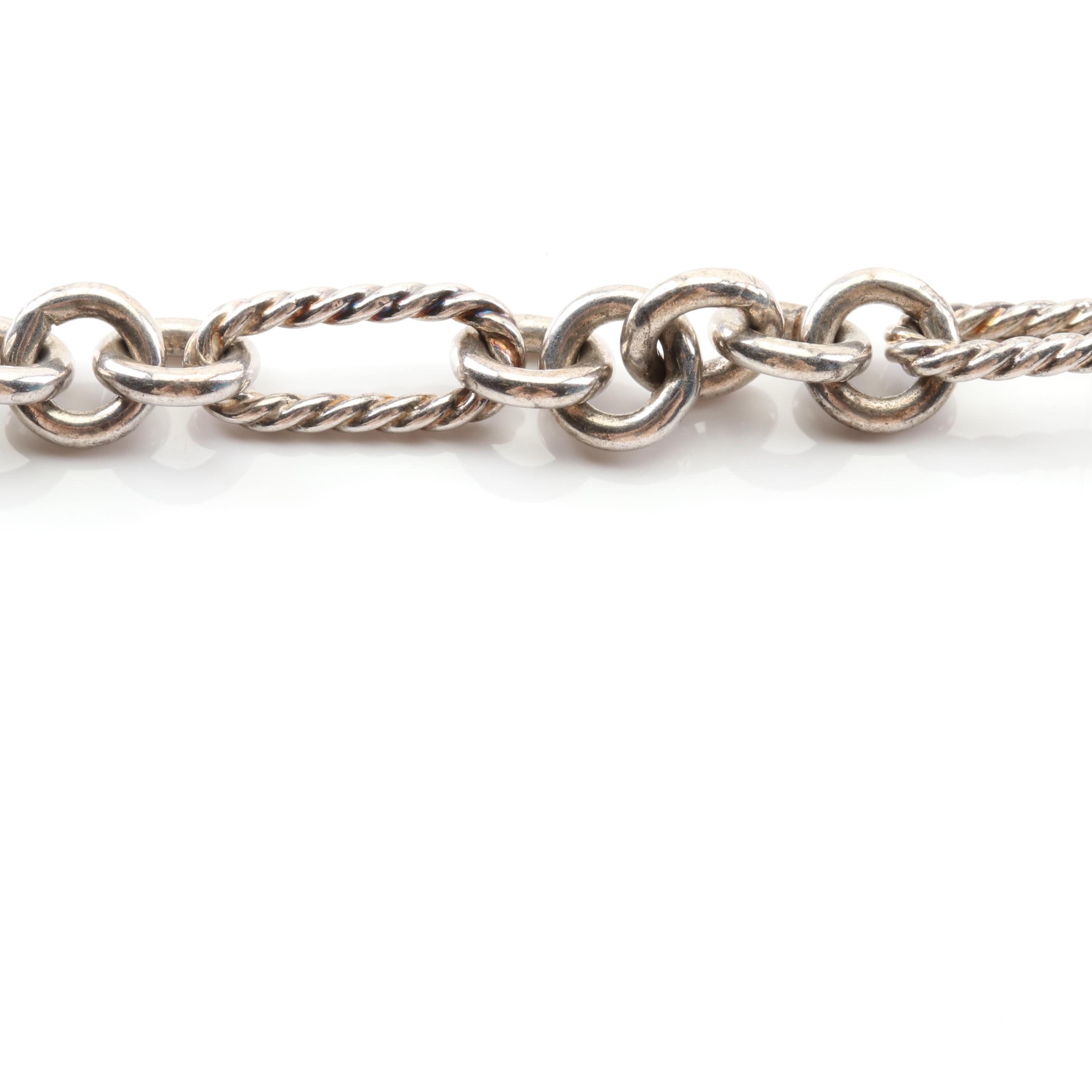 David Yurman Sterling Silver Cable Link Necklace with 18K Yellow Gold Clasp