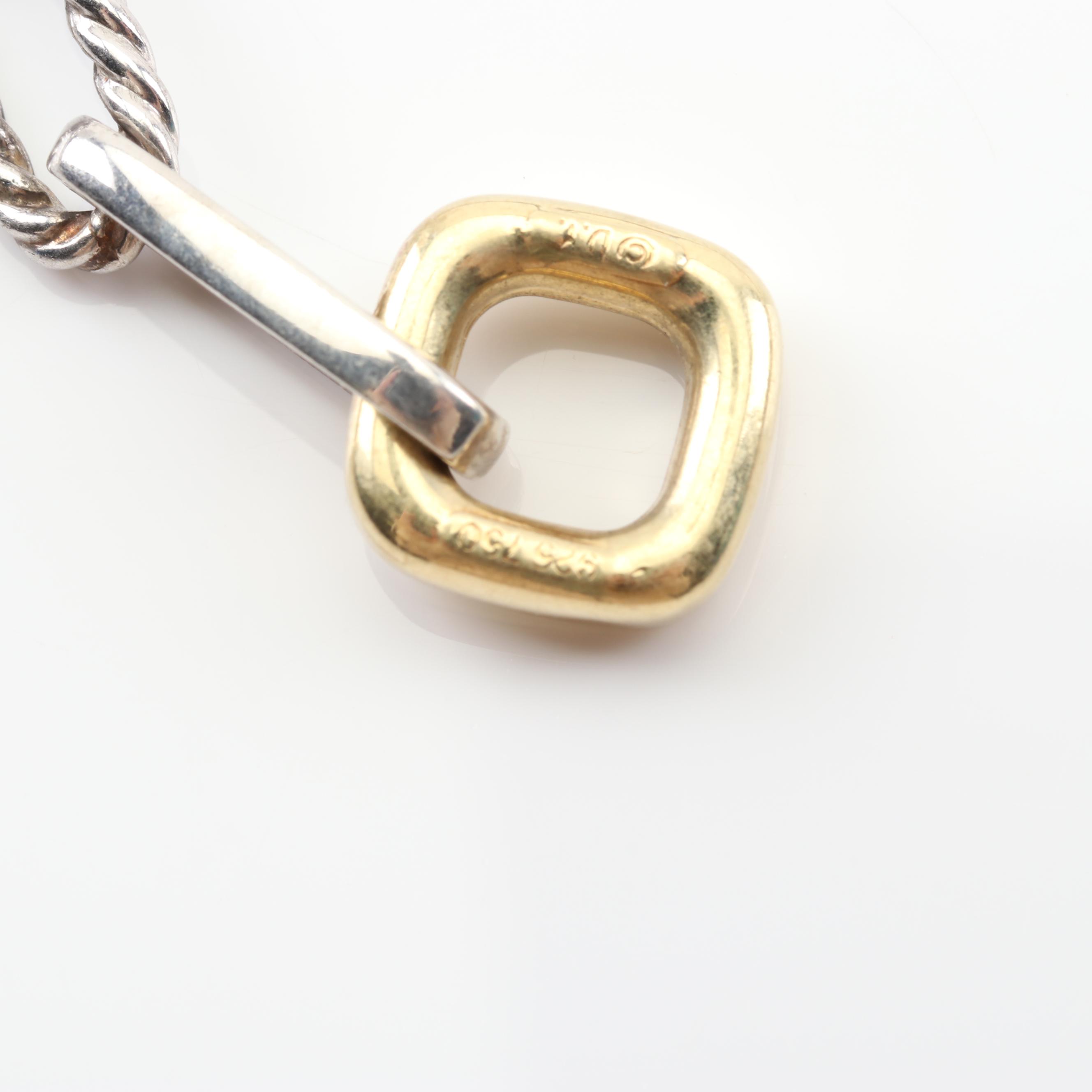 David Yurman Sterling Silver Cable Link Necklace with 18K Yellow Gold Clasp