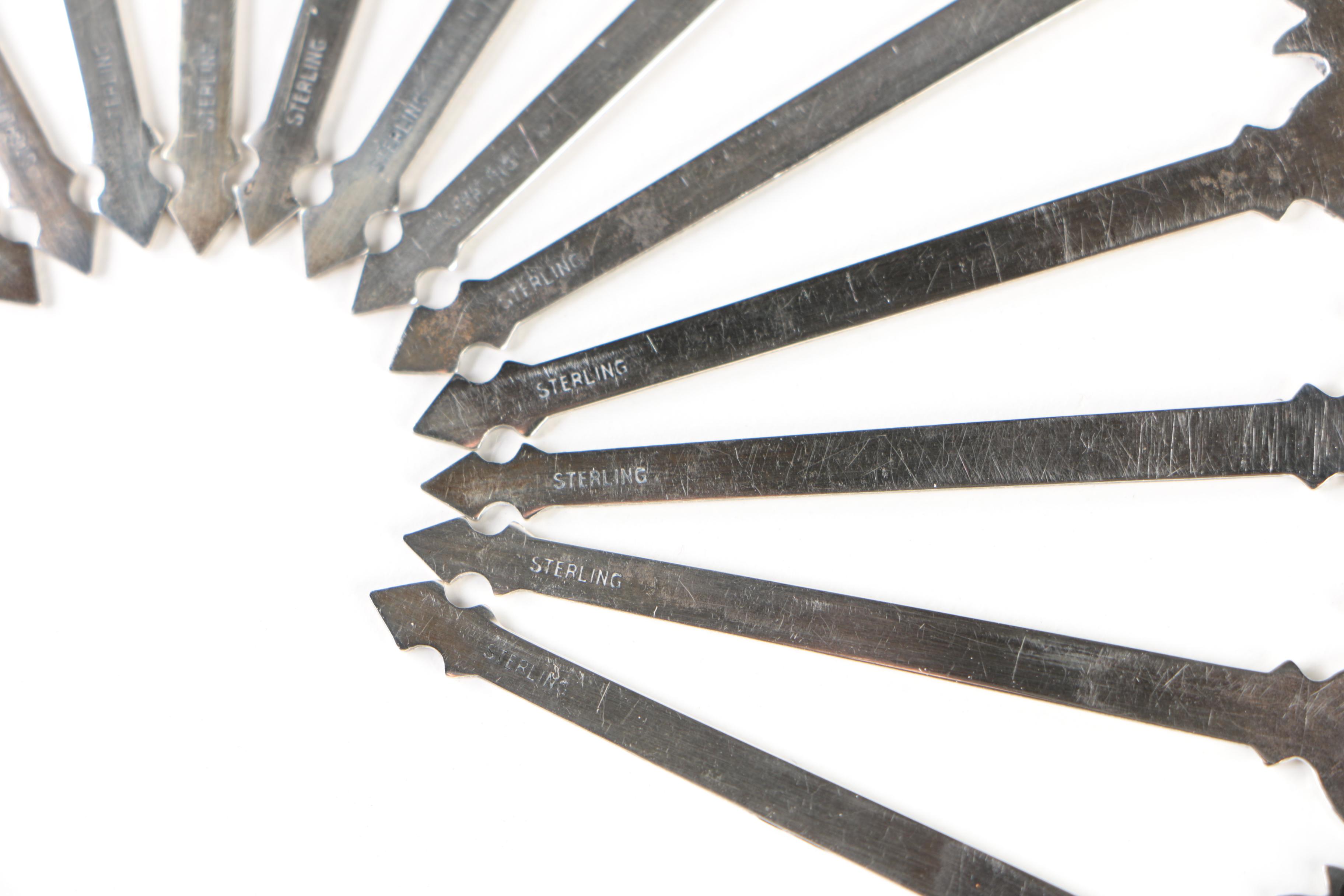 Sterling Silver Rooster Cocktail Pick Set with Cloth Pouch