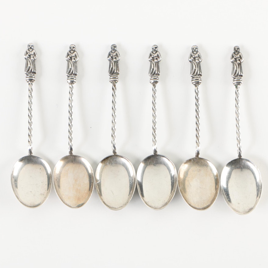 Set of Six Edwardian Sterling Silver Apostle Demitasse Spoons