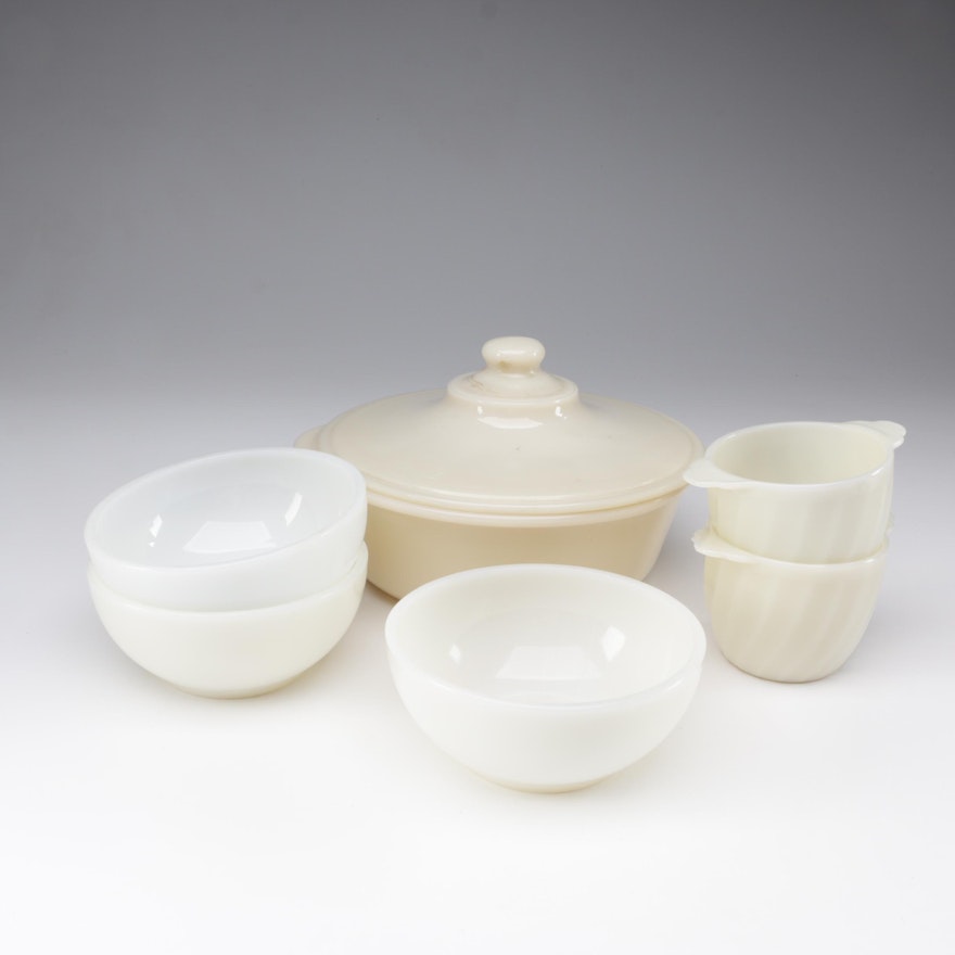 Fire-King Glass Tableware Including "Swirl Ivory" and "Anchorwhite", 1950s/1960s