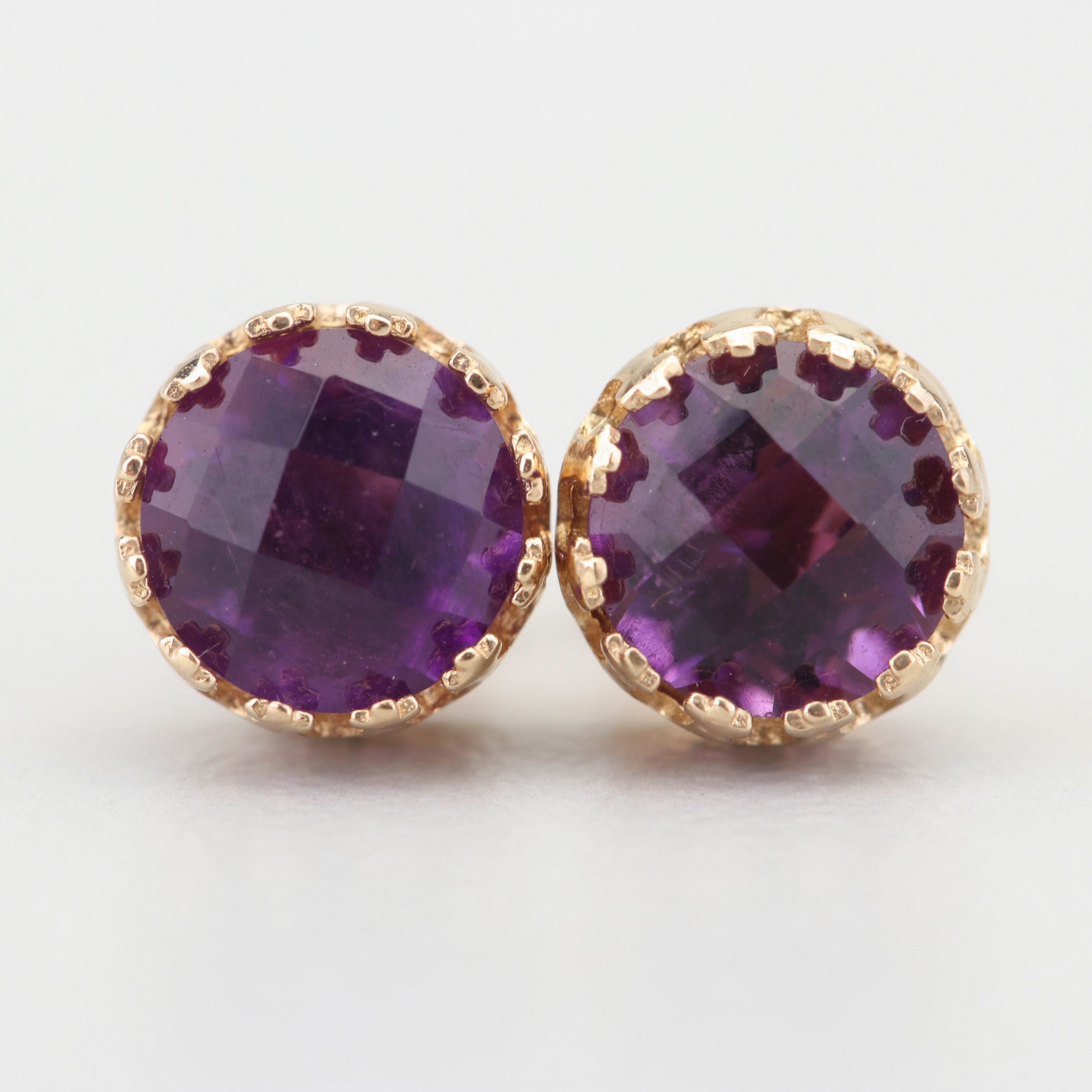 10K Yellow Gold Amethyst Stud Earrings with 14K Yellow Gold Backs