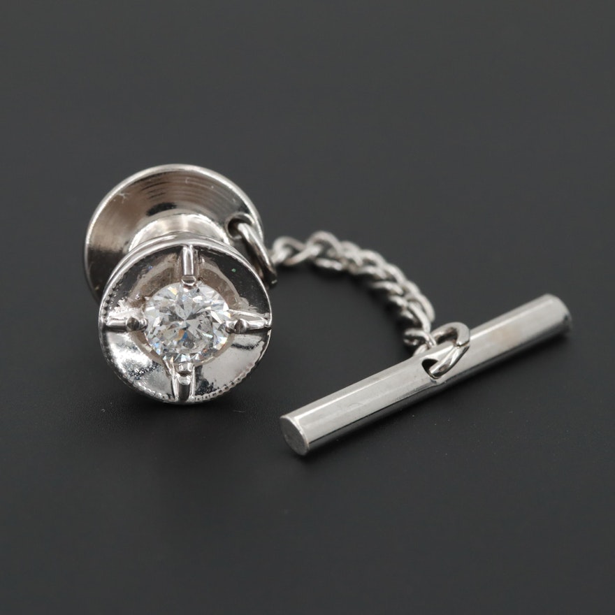 14K White Gold Diamond Tie Tack